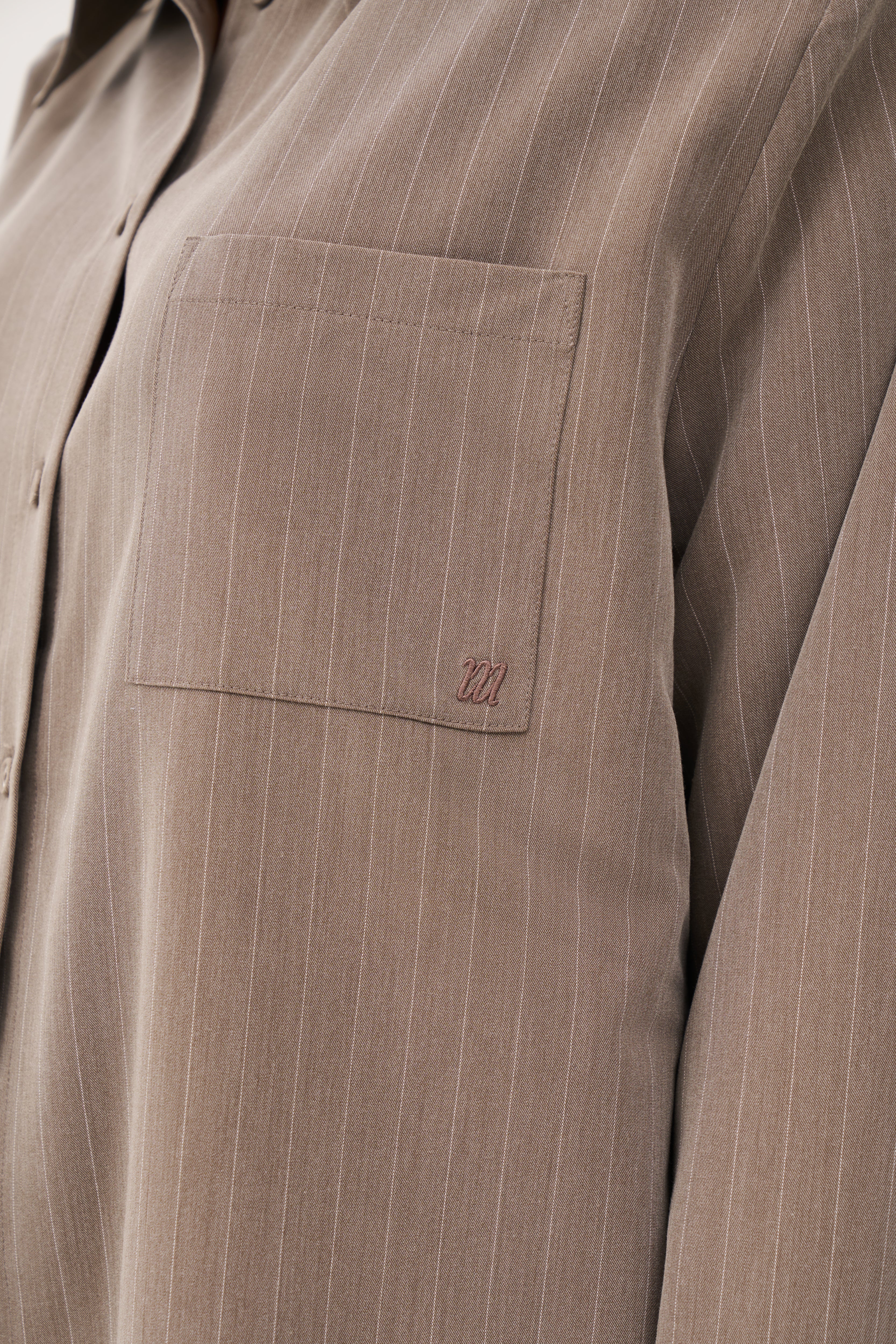 Pinstripe Oversized Shirt - Taupe