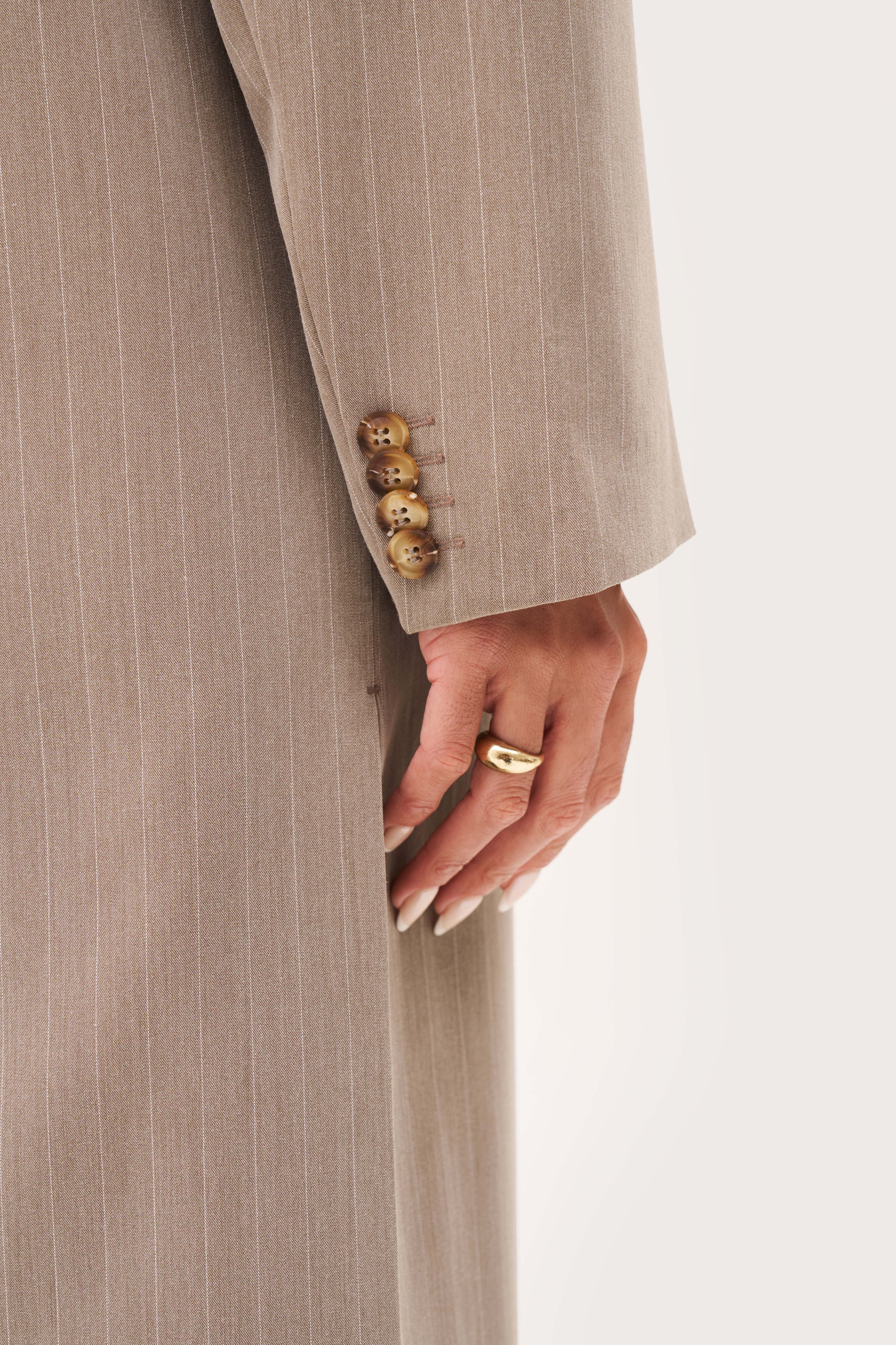 Pinstripe Longline Blazer Coat - Taupe