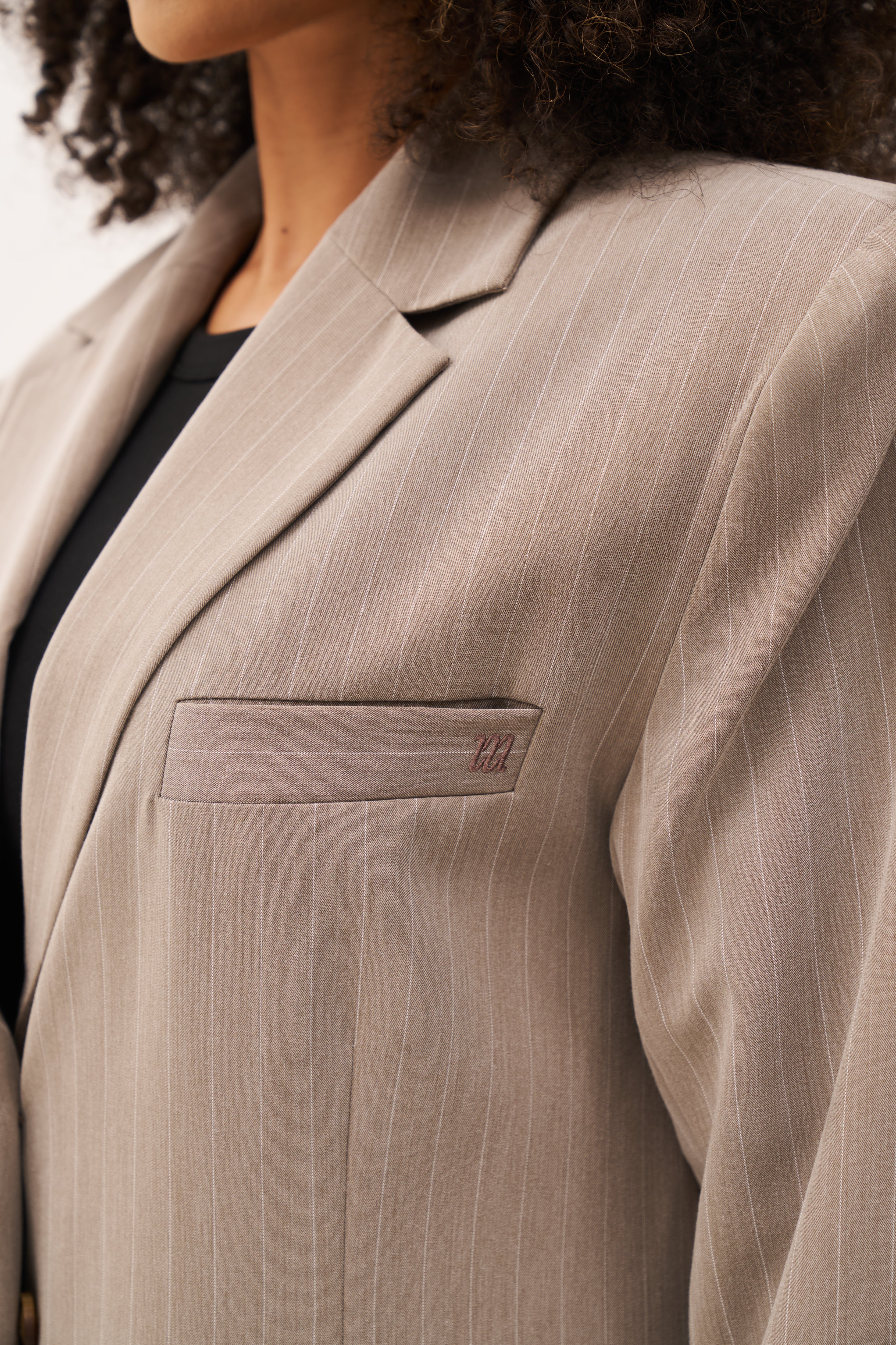 Pinstripe Longline Blazer Coat - Taupe