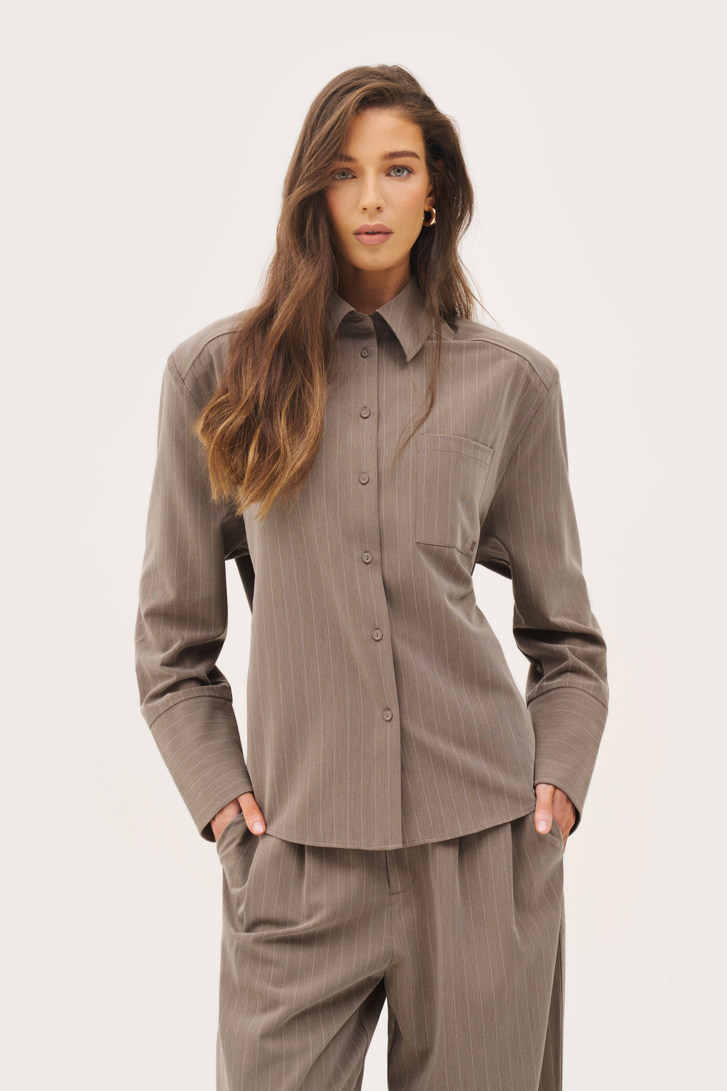 Pinstripe Oversized Shirt - Taupe