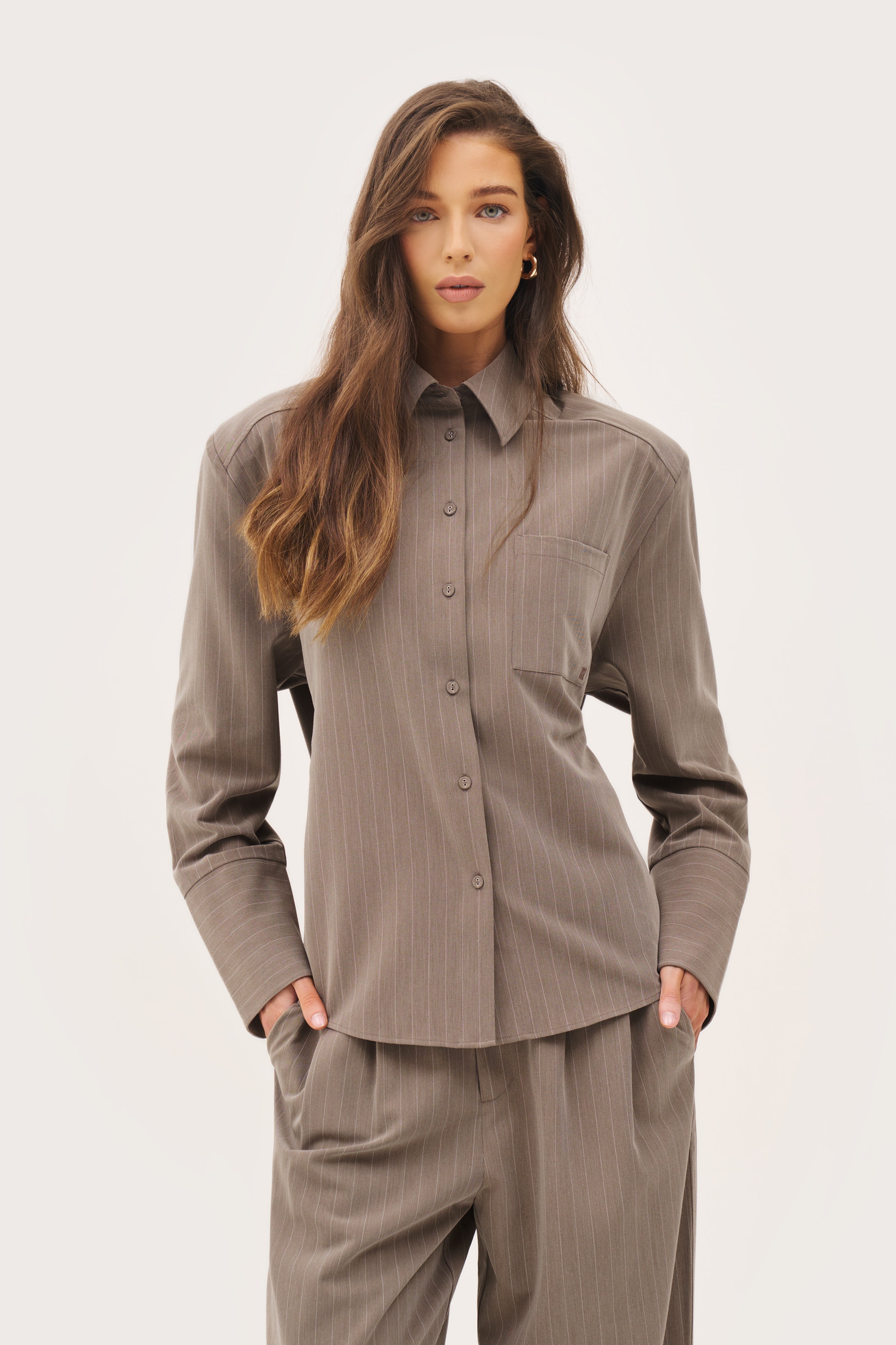 Pinstripe Oversized Shirt - Taupe