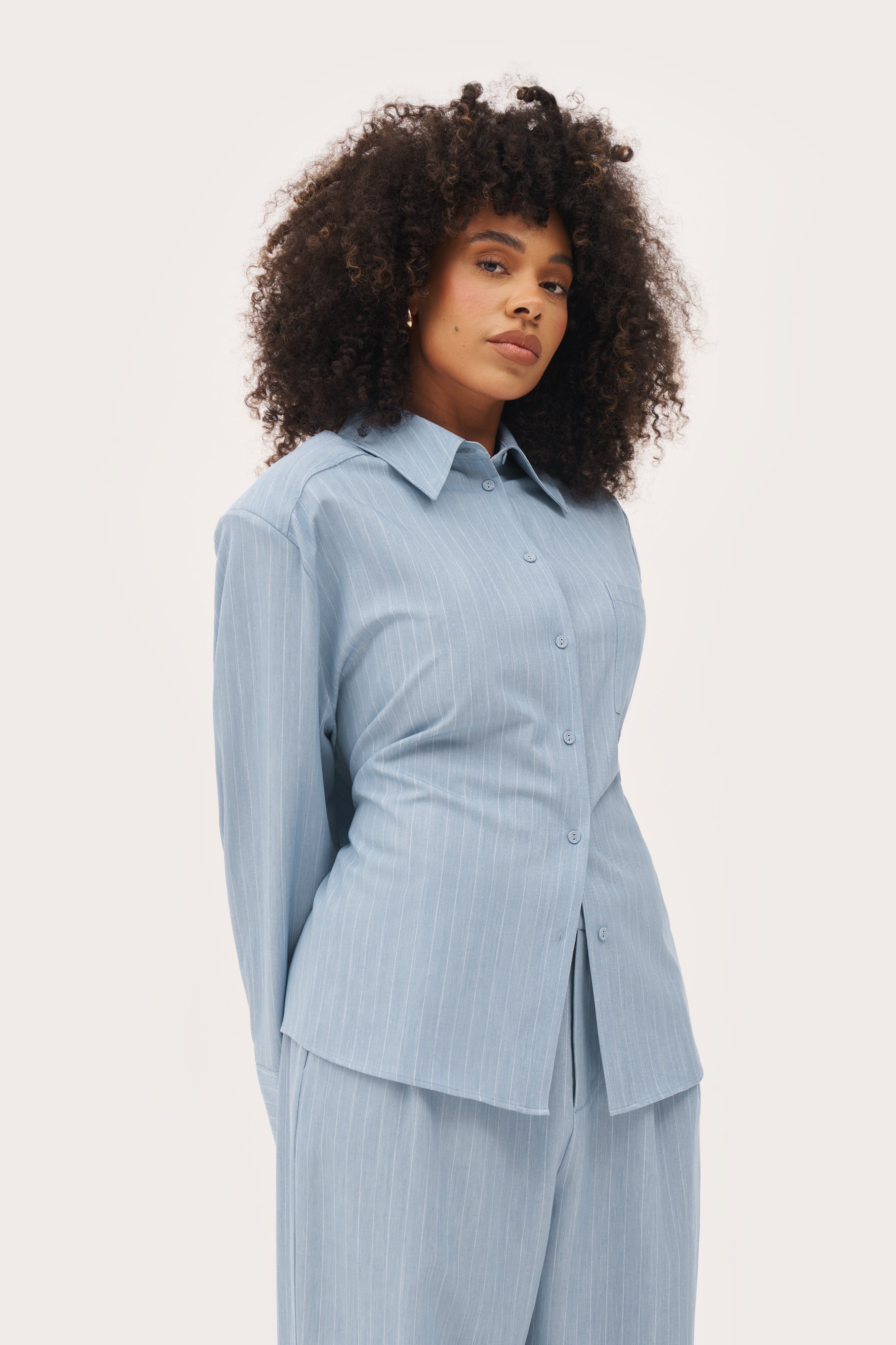 Pinstripe Oversized Shirt - Washed Blue