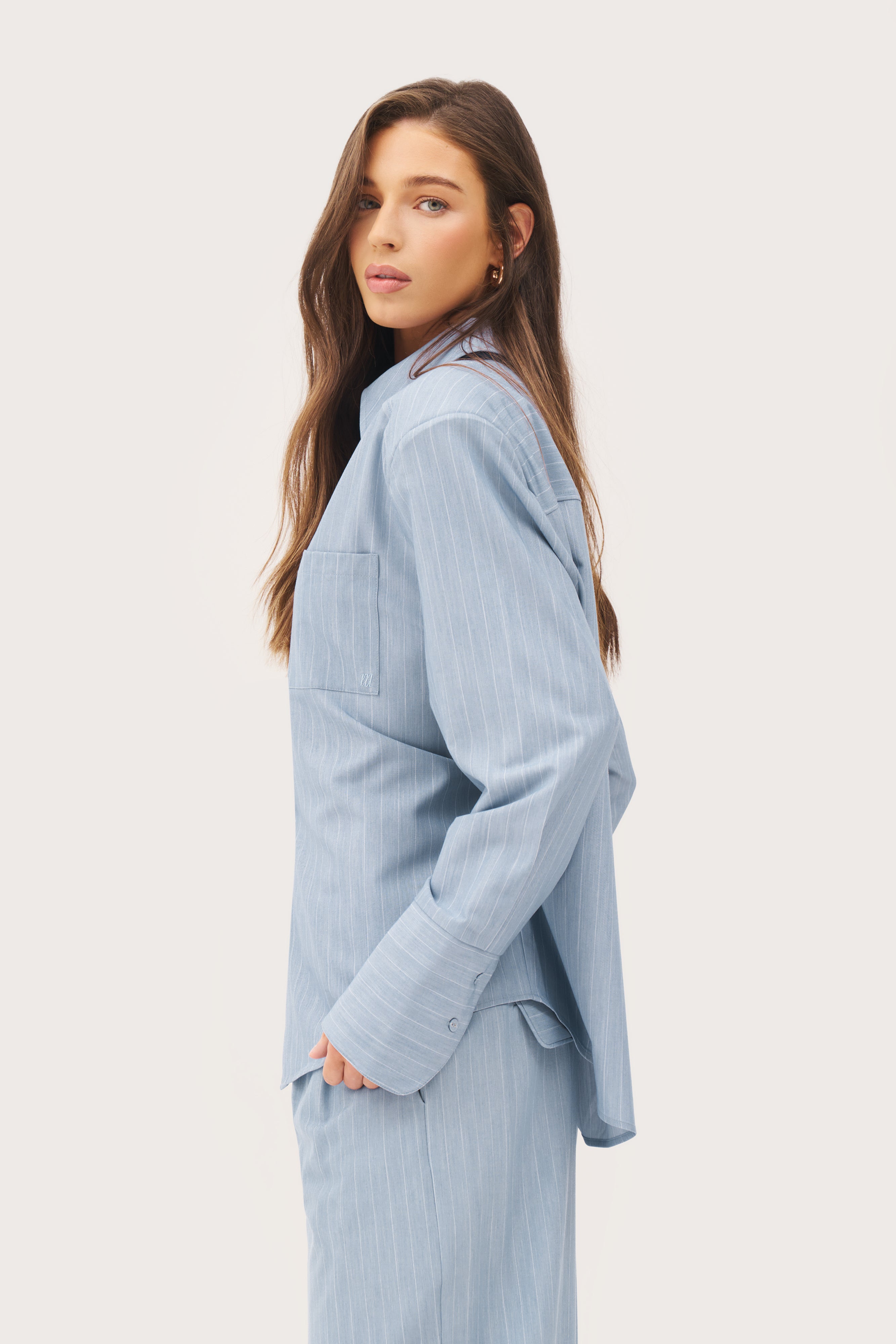 Pinstripe Oversized Shirt - Washed Blue