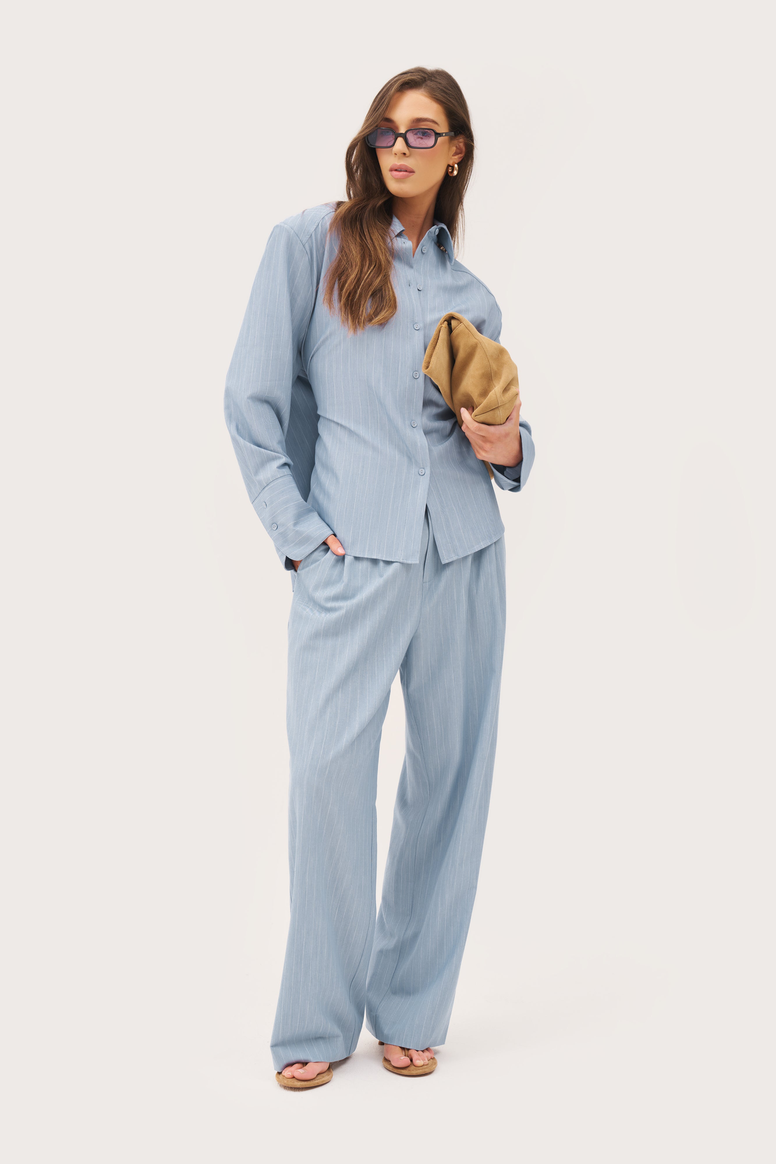 Pinstripe Oversized Shirt - Washed Blue
