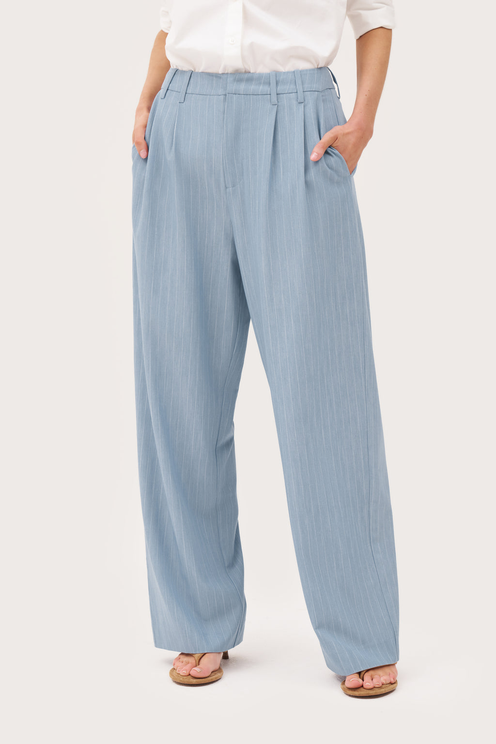 Pinstripe Tailored Trousers - Washed Blue