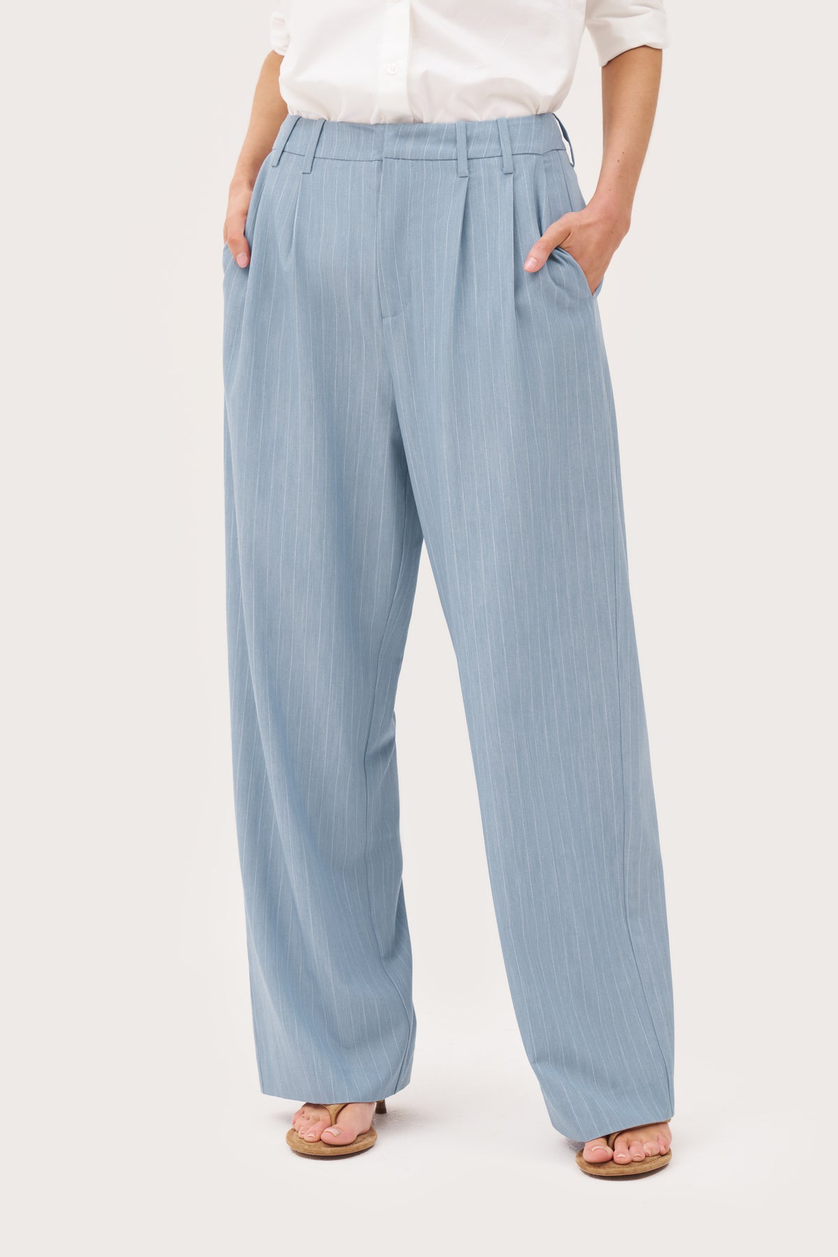 Pinstripe Tailored Trousers - Washed Blue