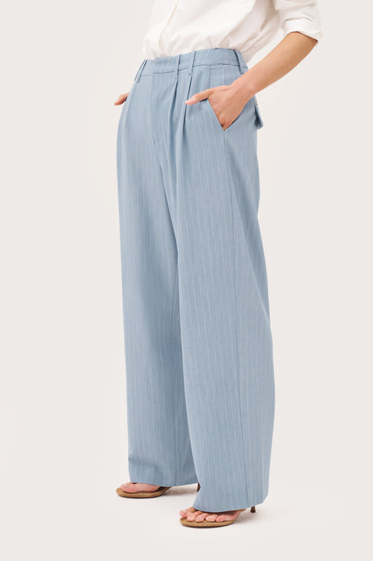 Pinstripe Tailored Trousers - Washed Blue