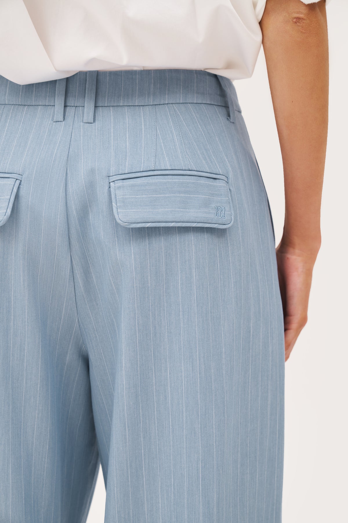 Pinstripe Tailored Trousers - Washed Blue