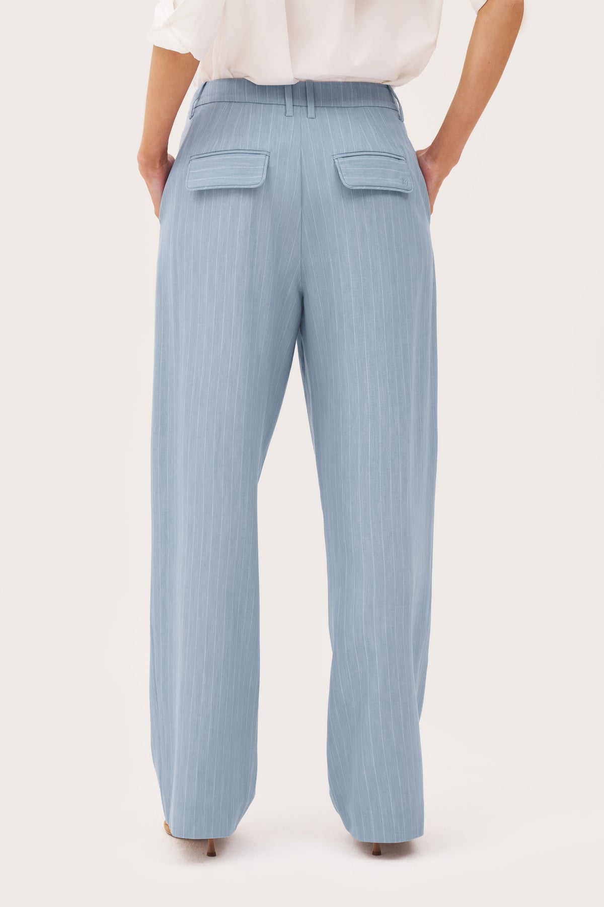 Pinstripe Tailored Trousers - Washed Blue