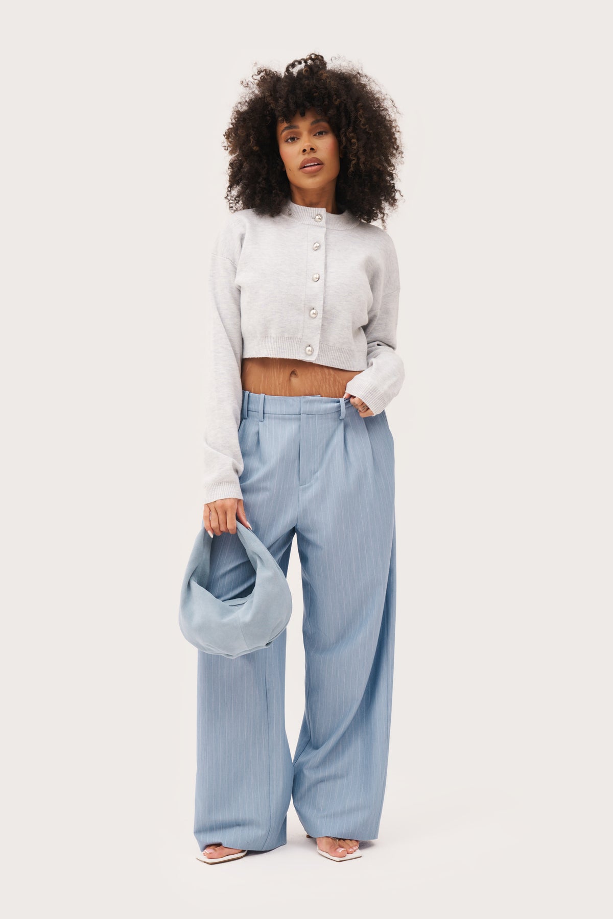 Cosy Cropped Cardigan - Light Grey Marl