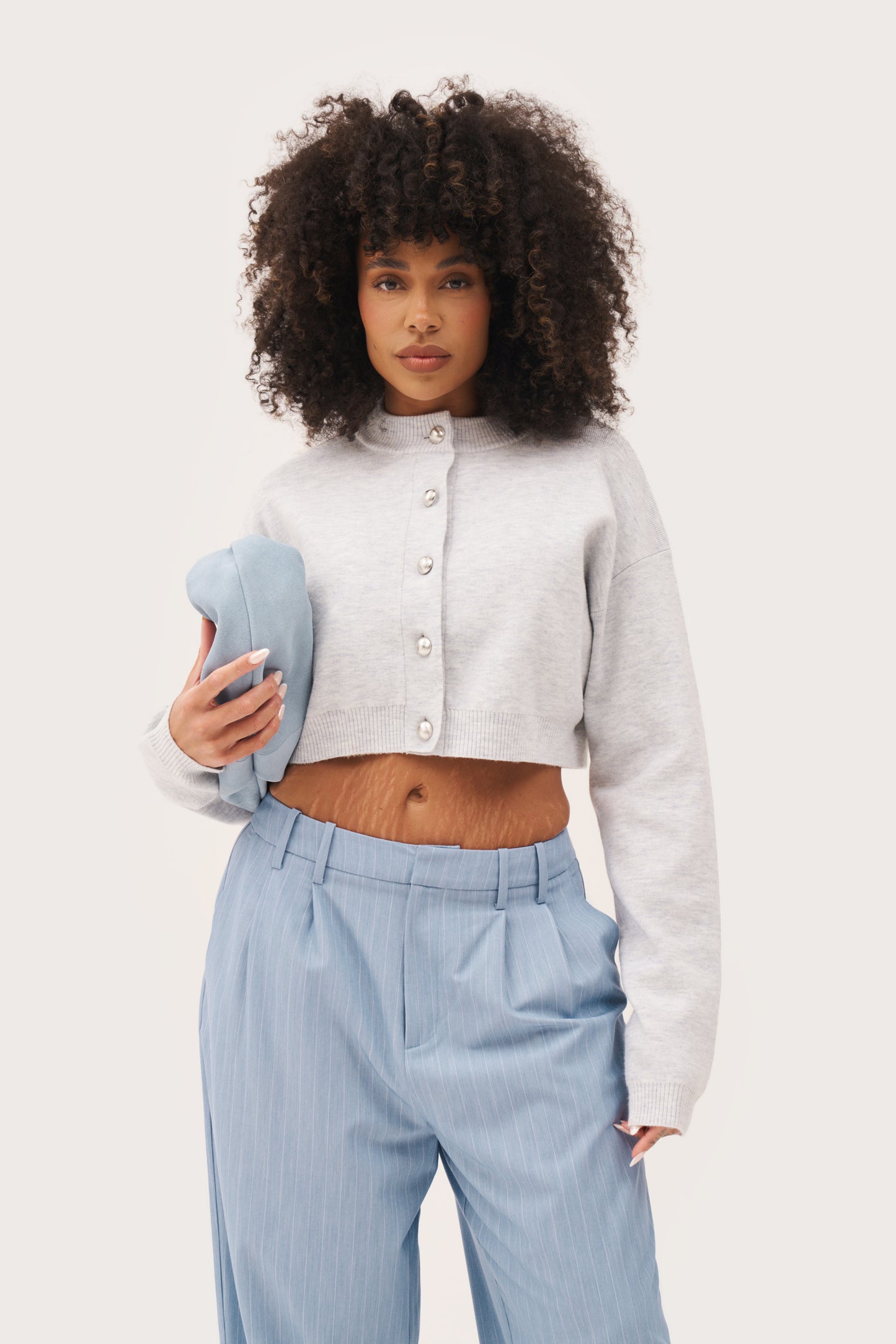 Cosy Cropped Cardigan - Light Grey Marl
