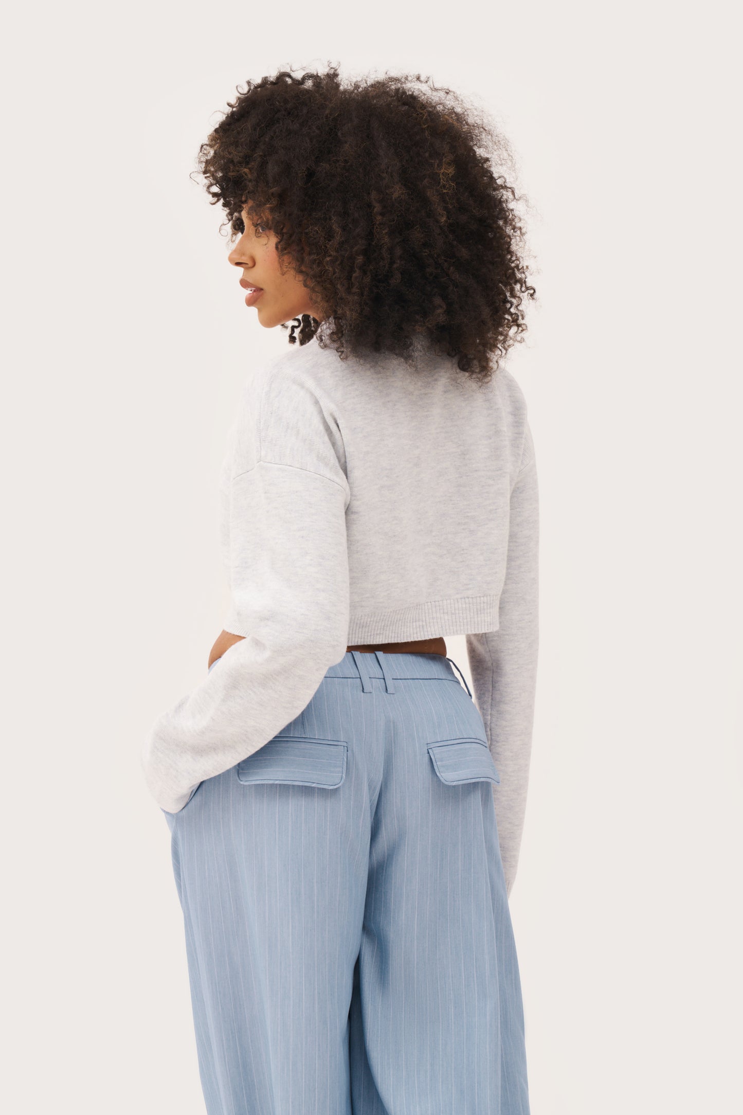 Cosy Cropped Cardigan - Light Grey Marl