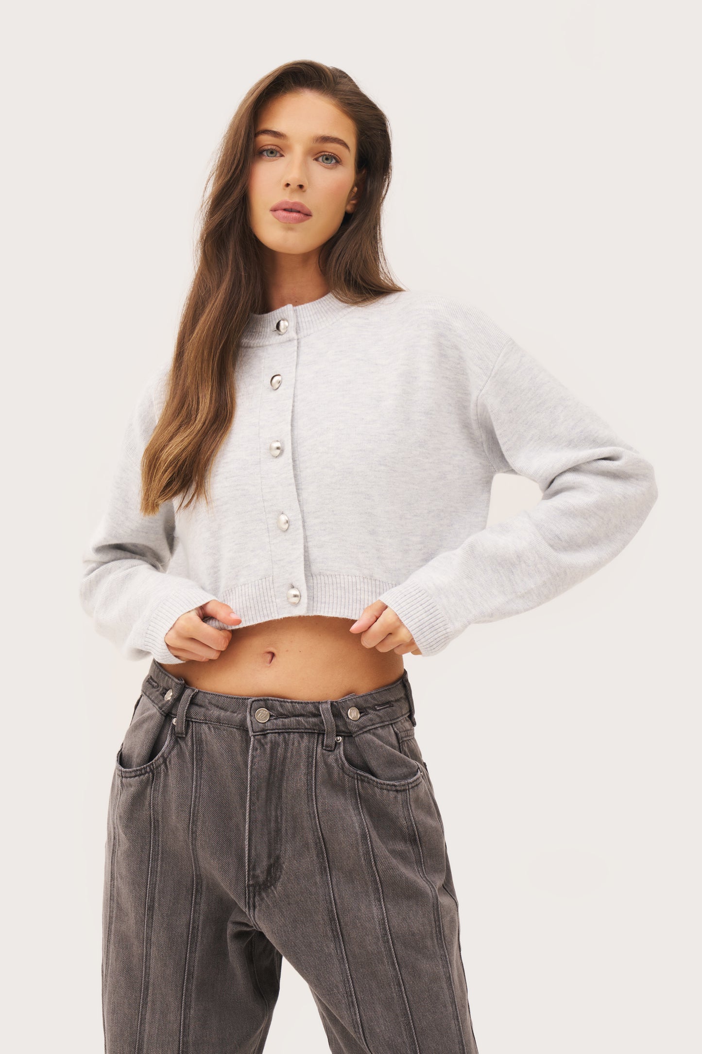 Cosy Cropped Cardigan - Light Grey Marl