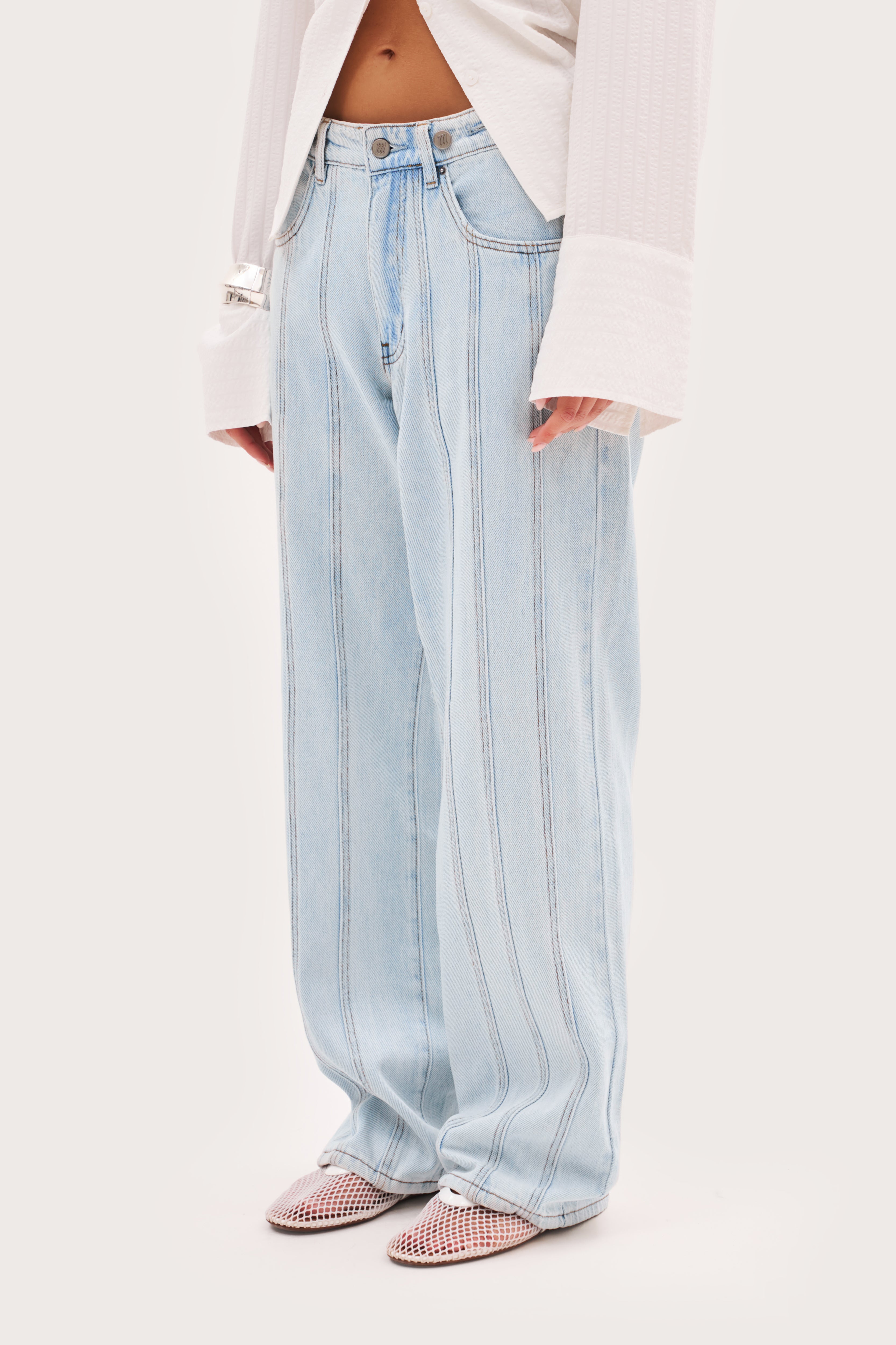 Seam Detail Boyfriend Jeans - Blue