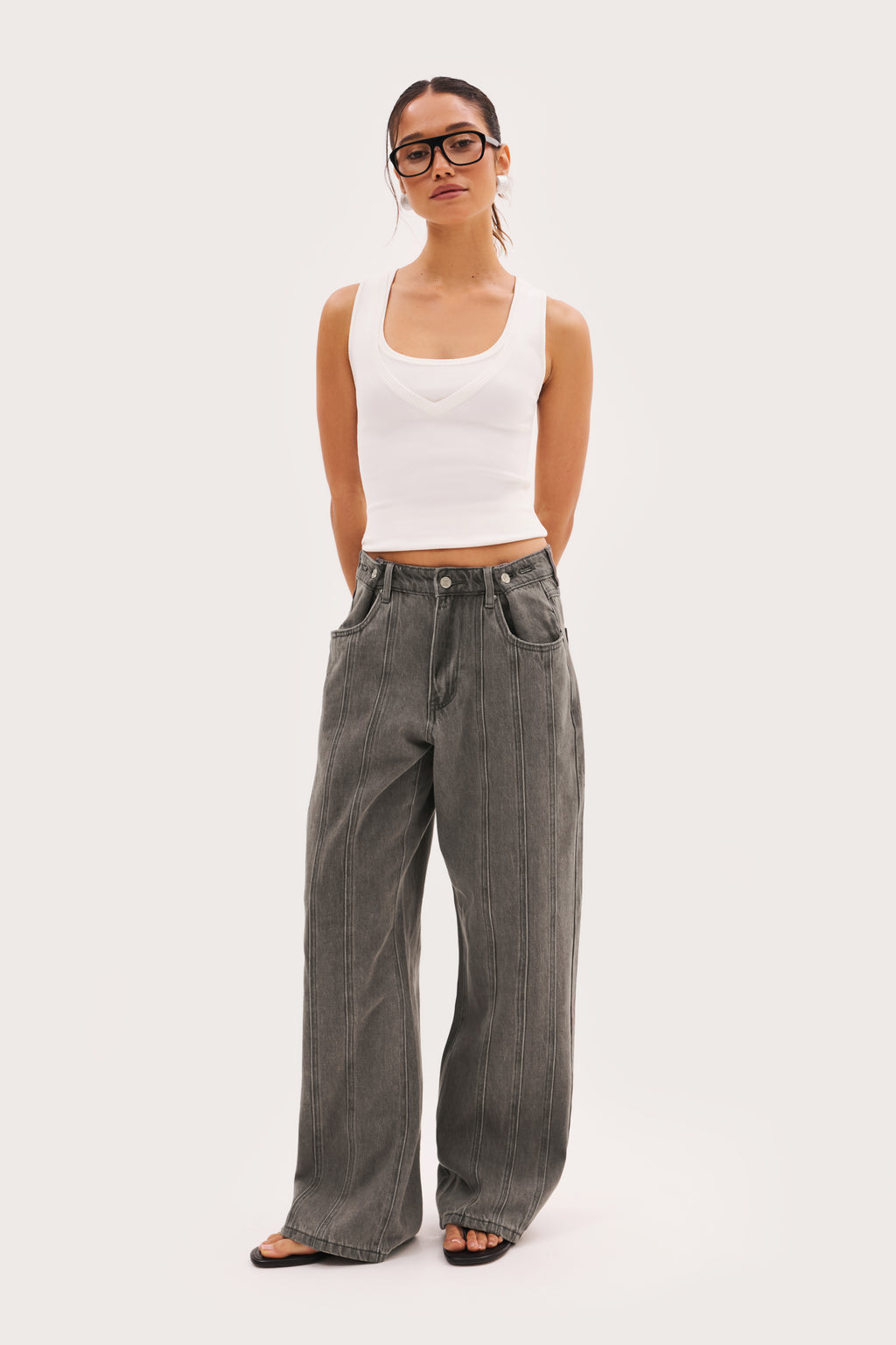 Seam Detail Boyfriend Jeans - Grey