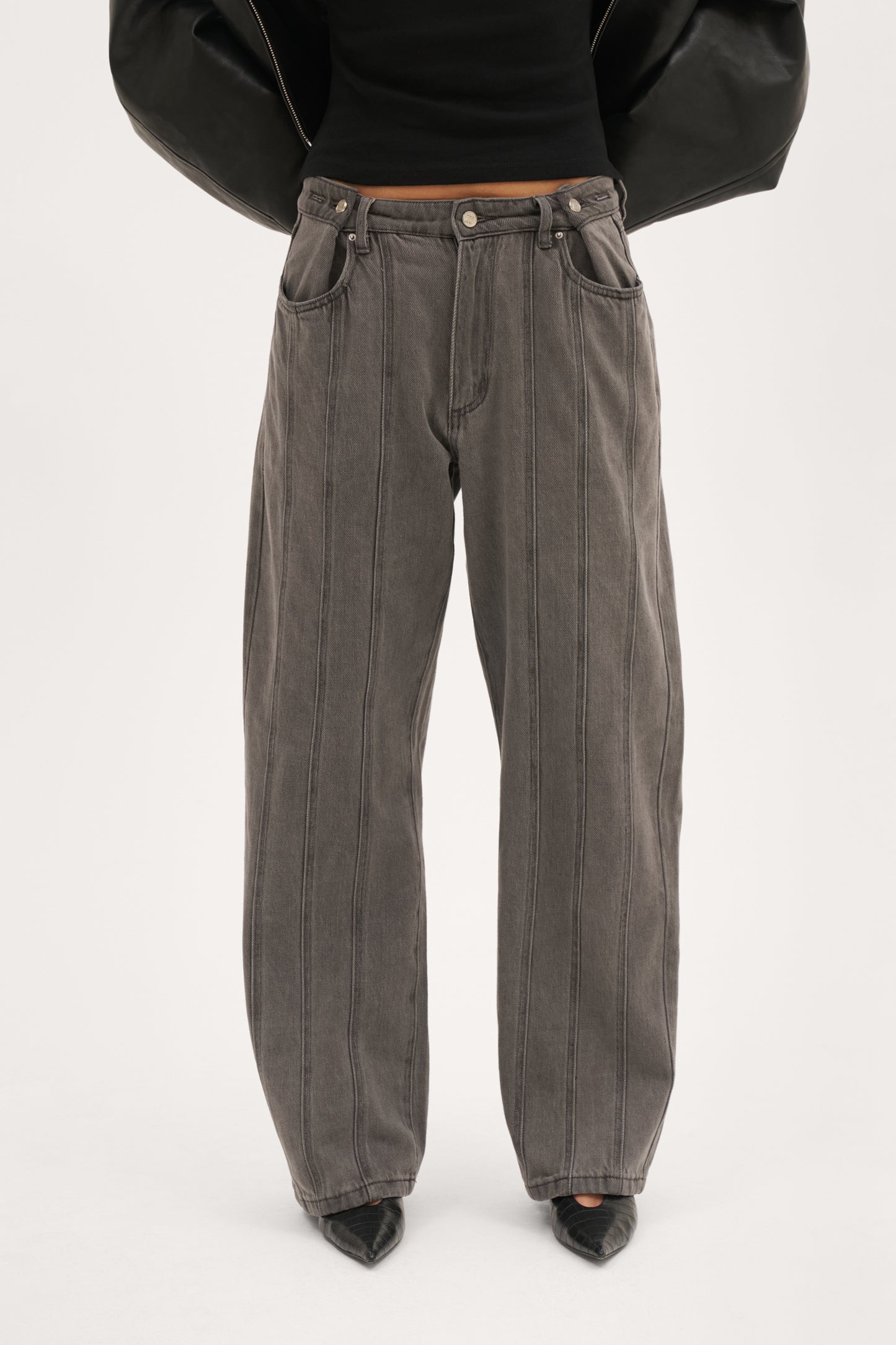 Seam Detail Boyfriend Jeans - Grey