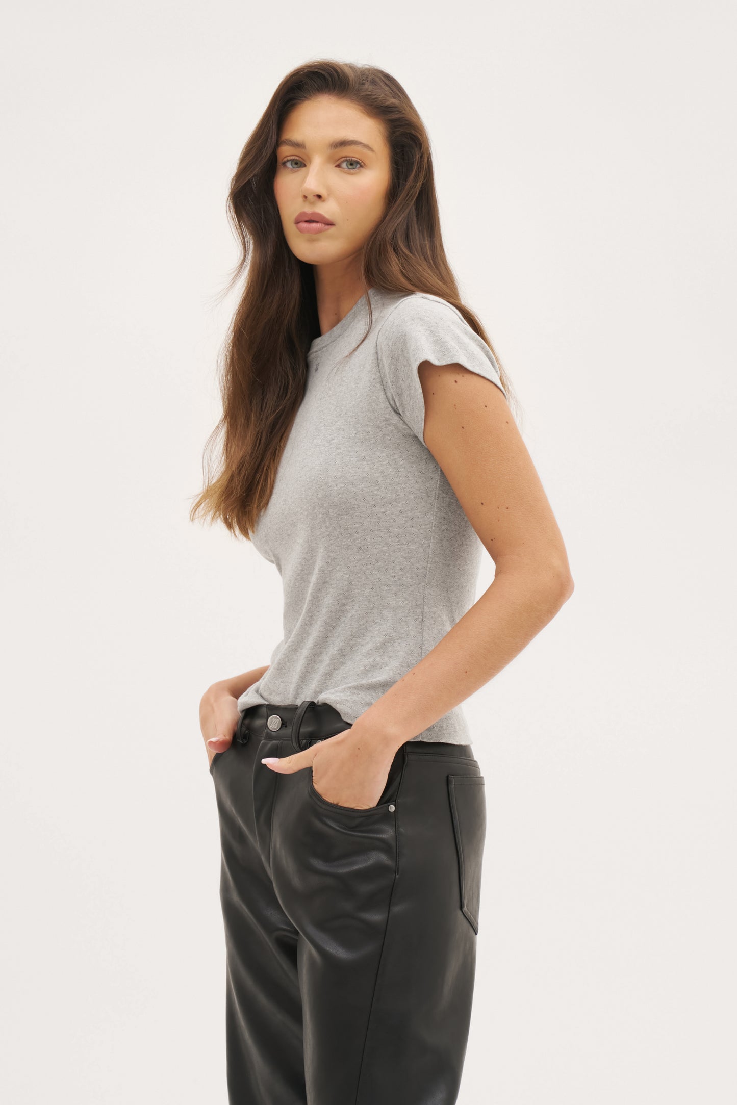 Dreamer Pointelle Tee - Grey Marl