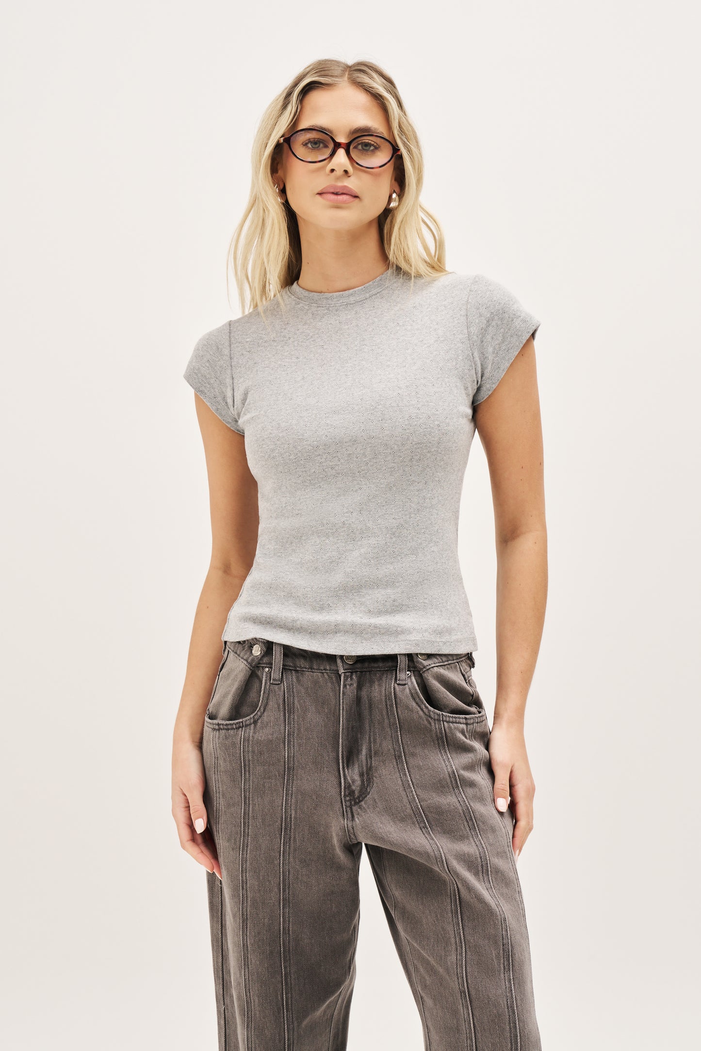 Dreamer Pointelle Tee - Grey Marl