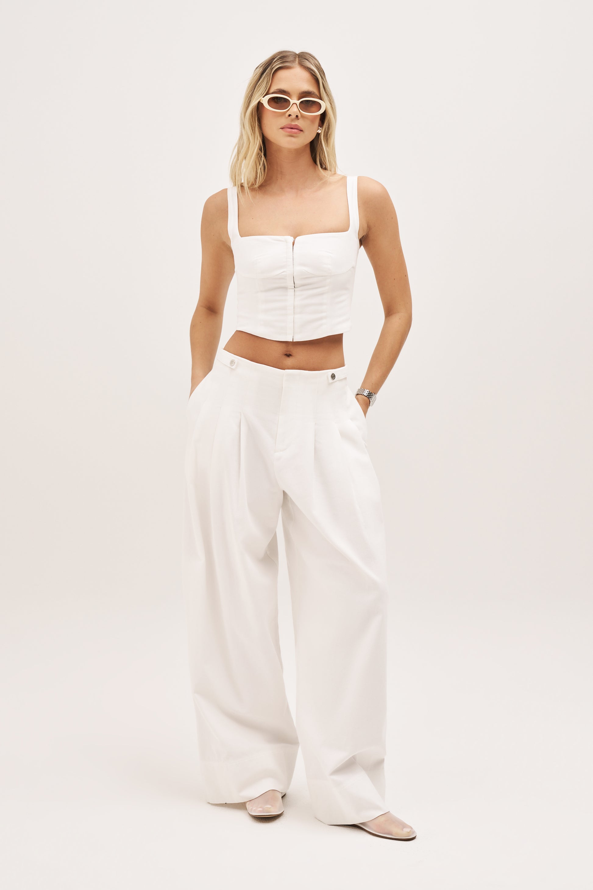 Dress Down Pleated Trousers White – Maebe - Main Image