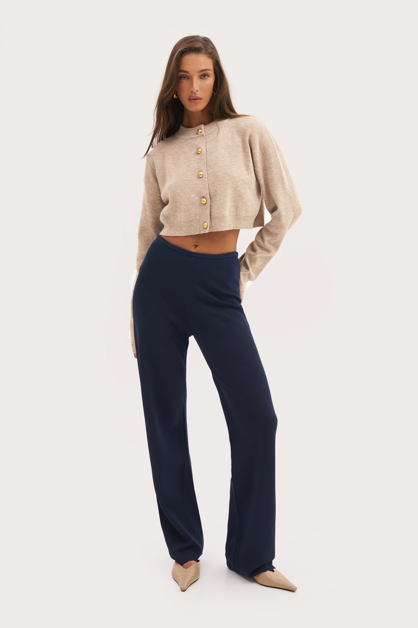Cosy Cropped Cardigan - Beige Marl