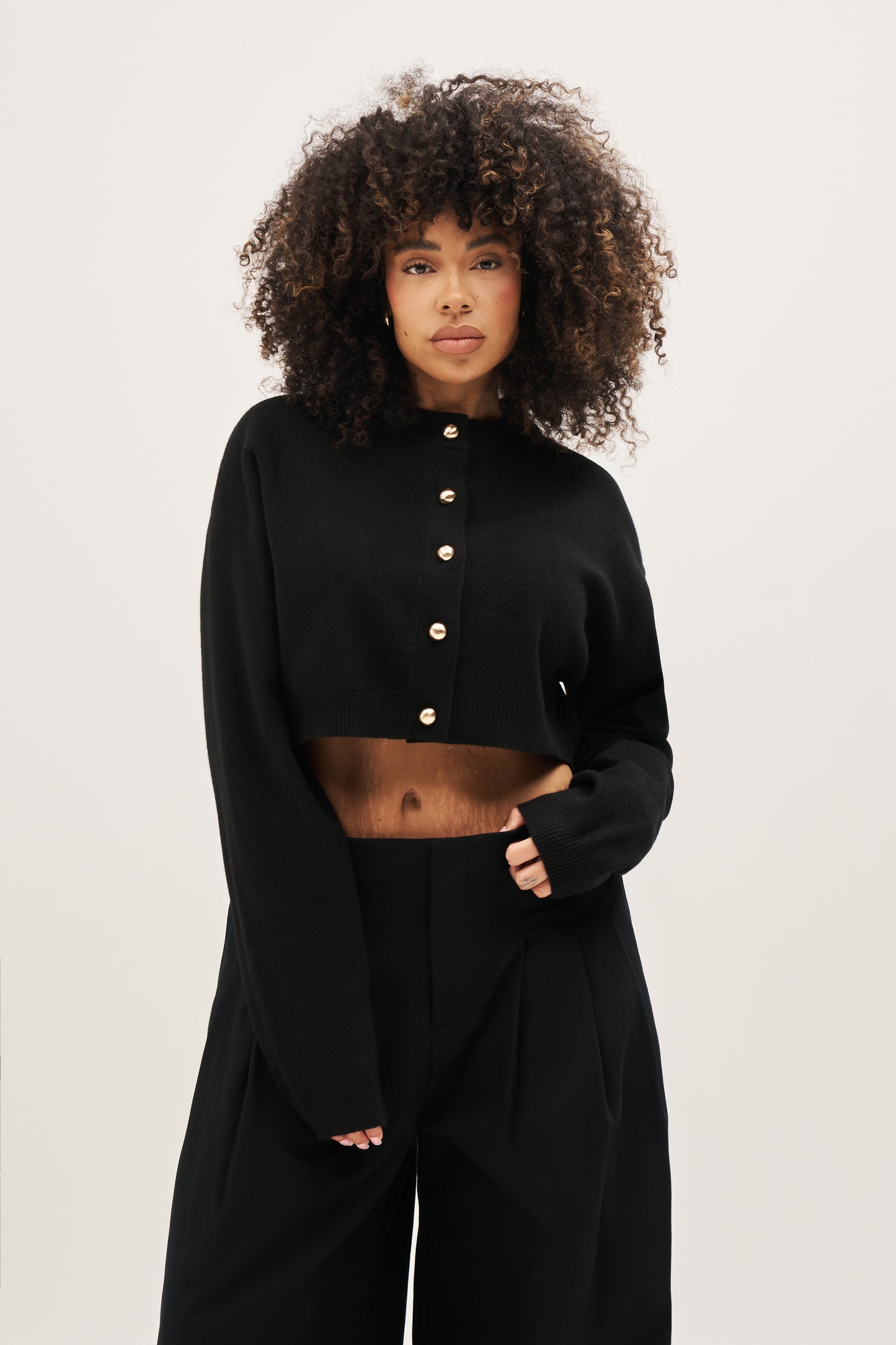 Cosy Cropped Cardigan - Black