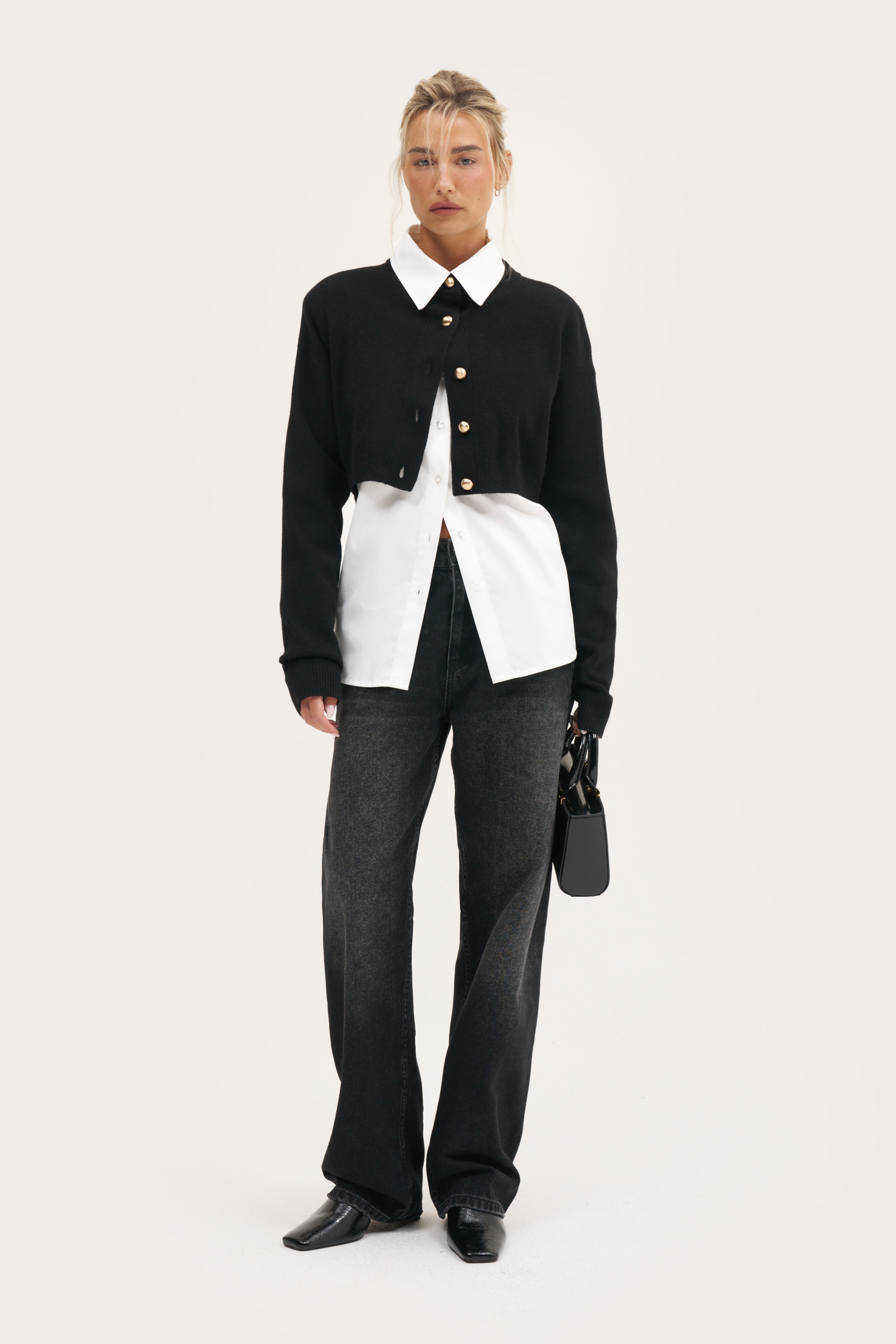 Cosy Cropped Cardigan - Black