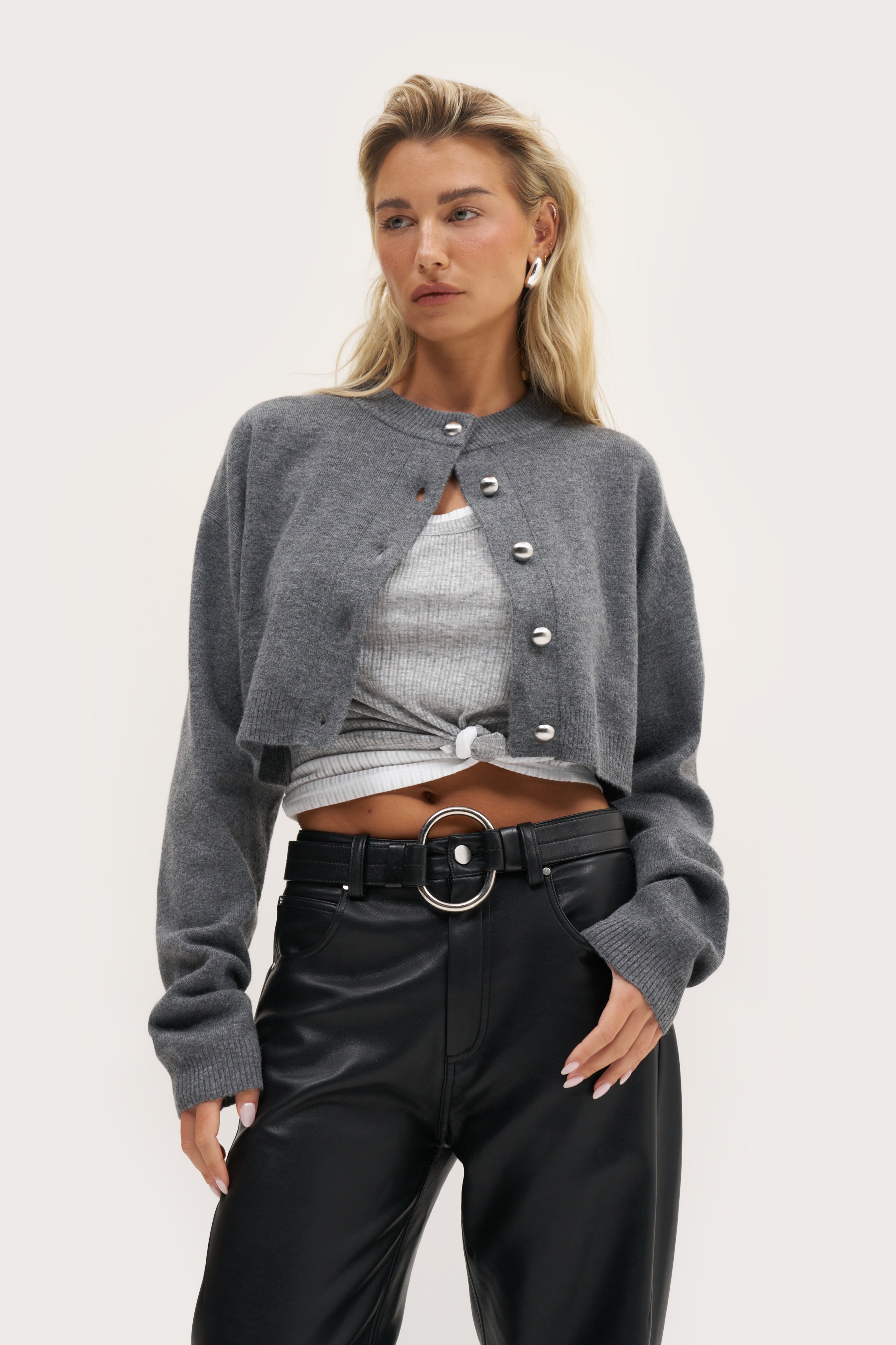 Semi Sheer Y Back Vest - Grey Marl