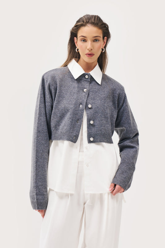 Cosy Cropped Cardigan - Grey