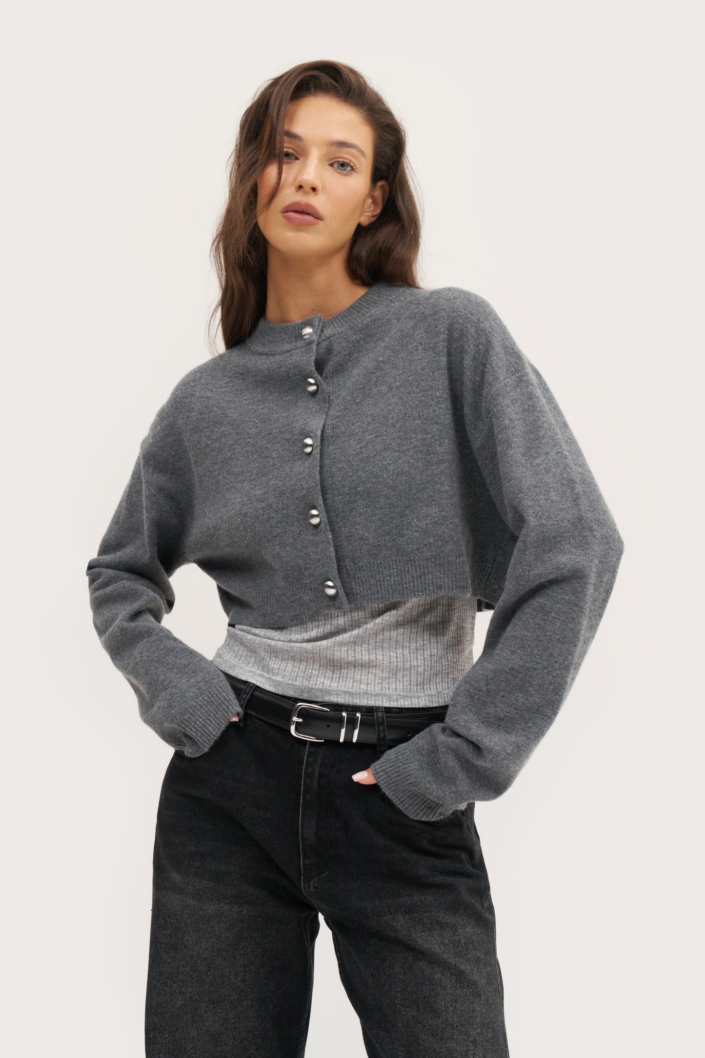 Cosy Cropped Cardigan - Grey