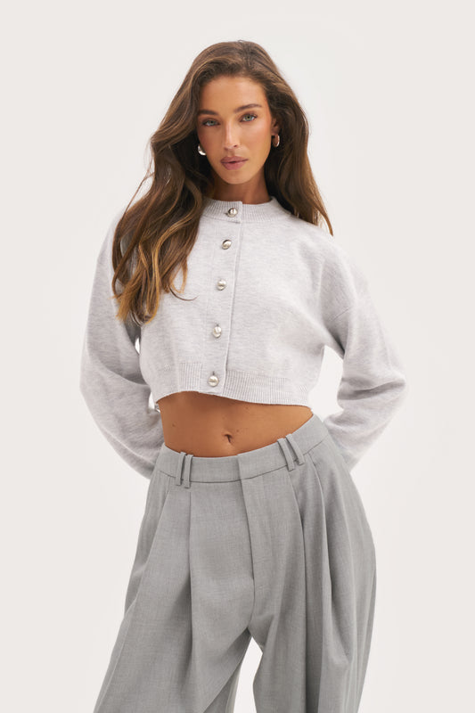 Cosy Cropped Cardigan - Light Grey Marl
