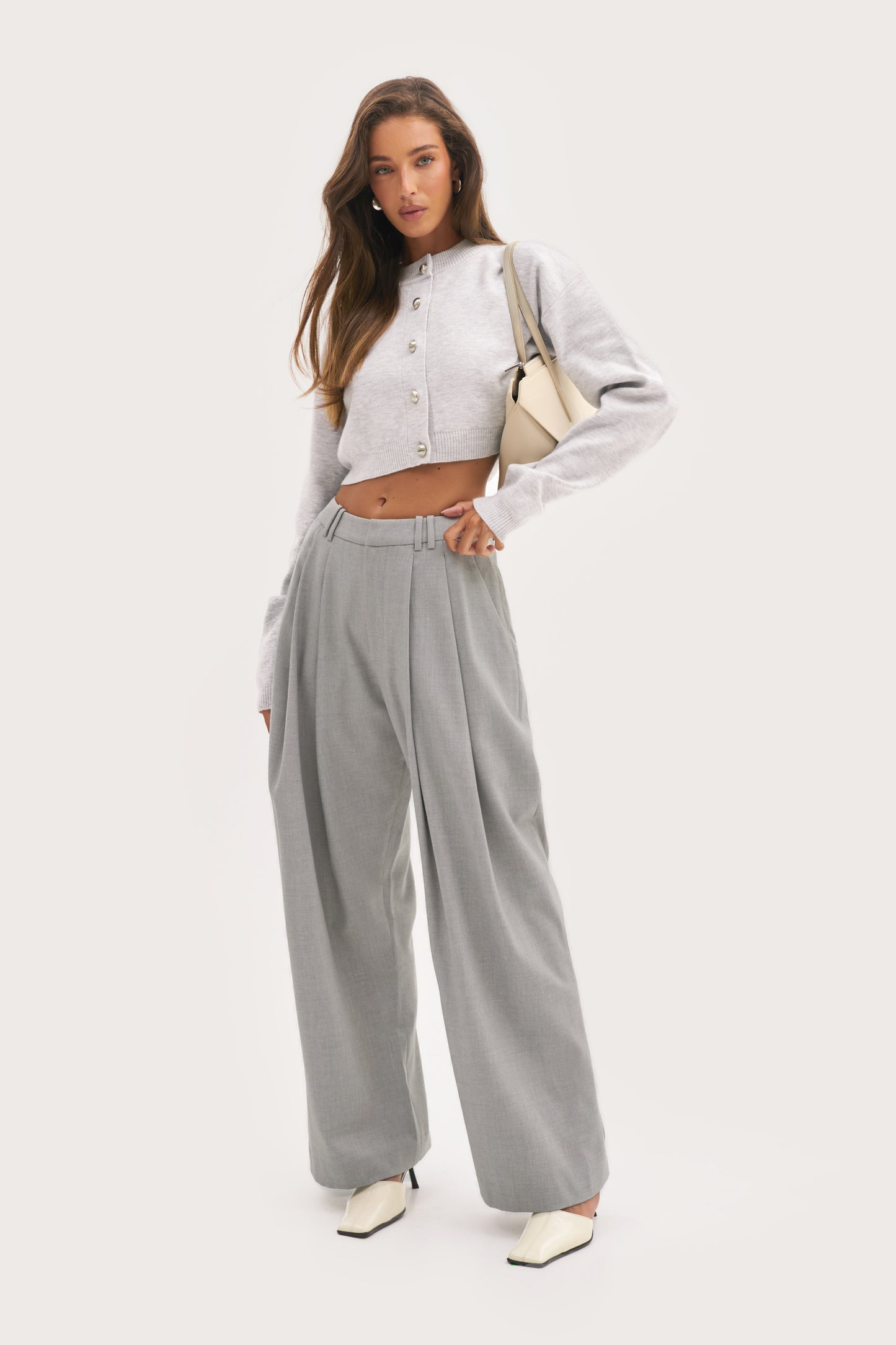 Cosy Cropped Cardigan - Light Grey Marl