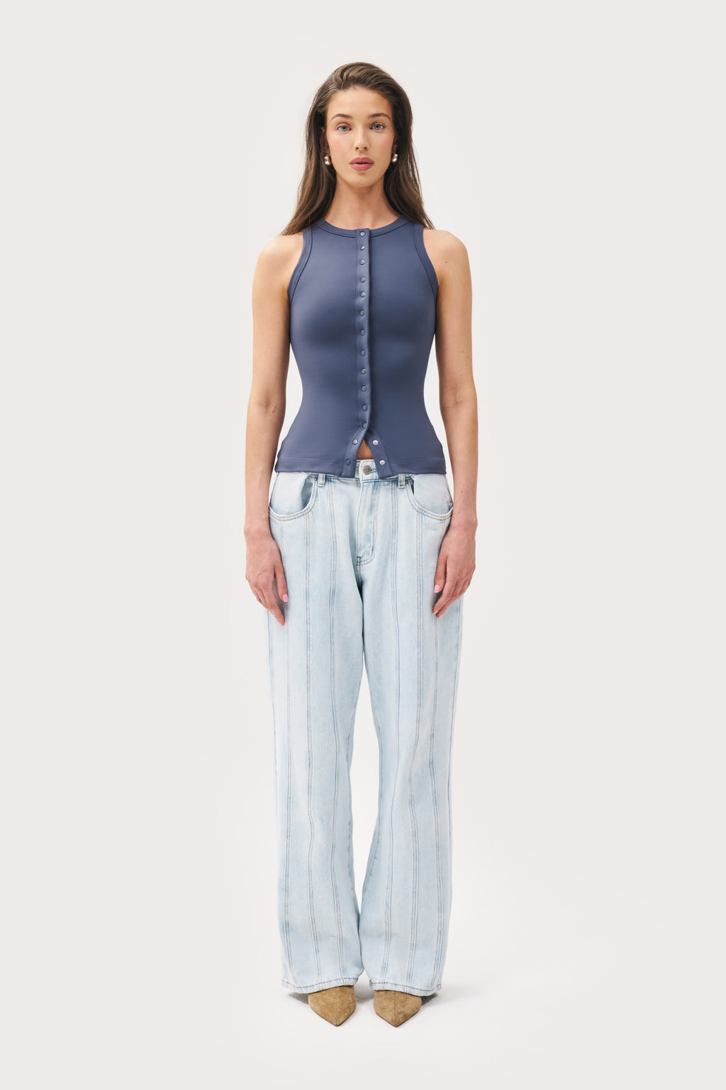 Contour Popper Top - Petrol Blue