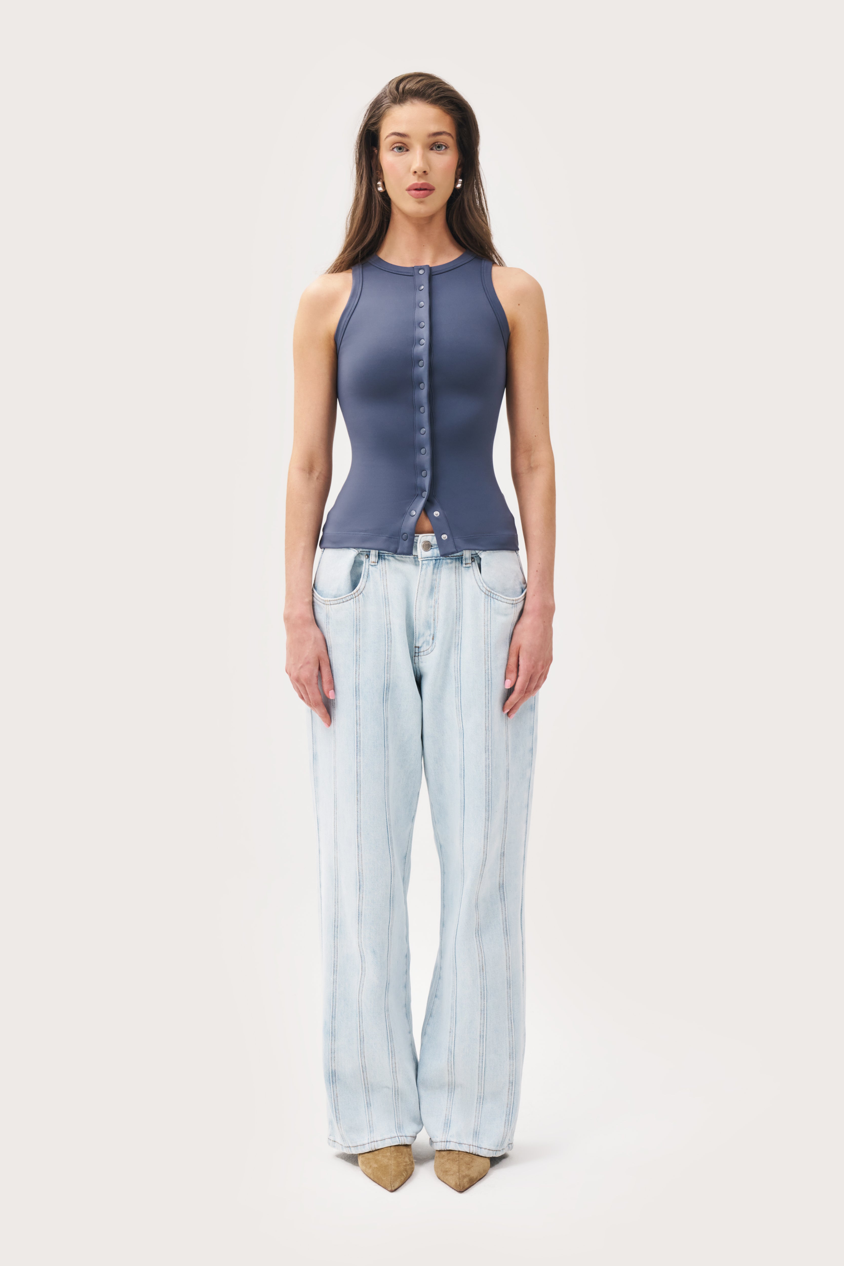 Contour Popper Top - Petrol Blue
