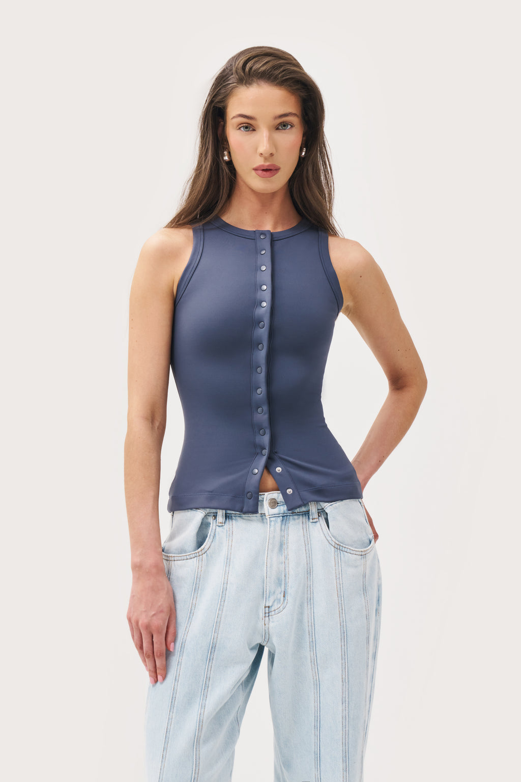 Contour Popper Top - Petrol Blue