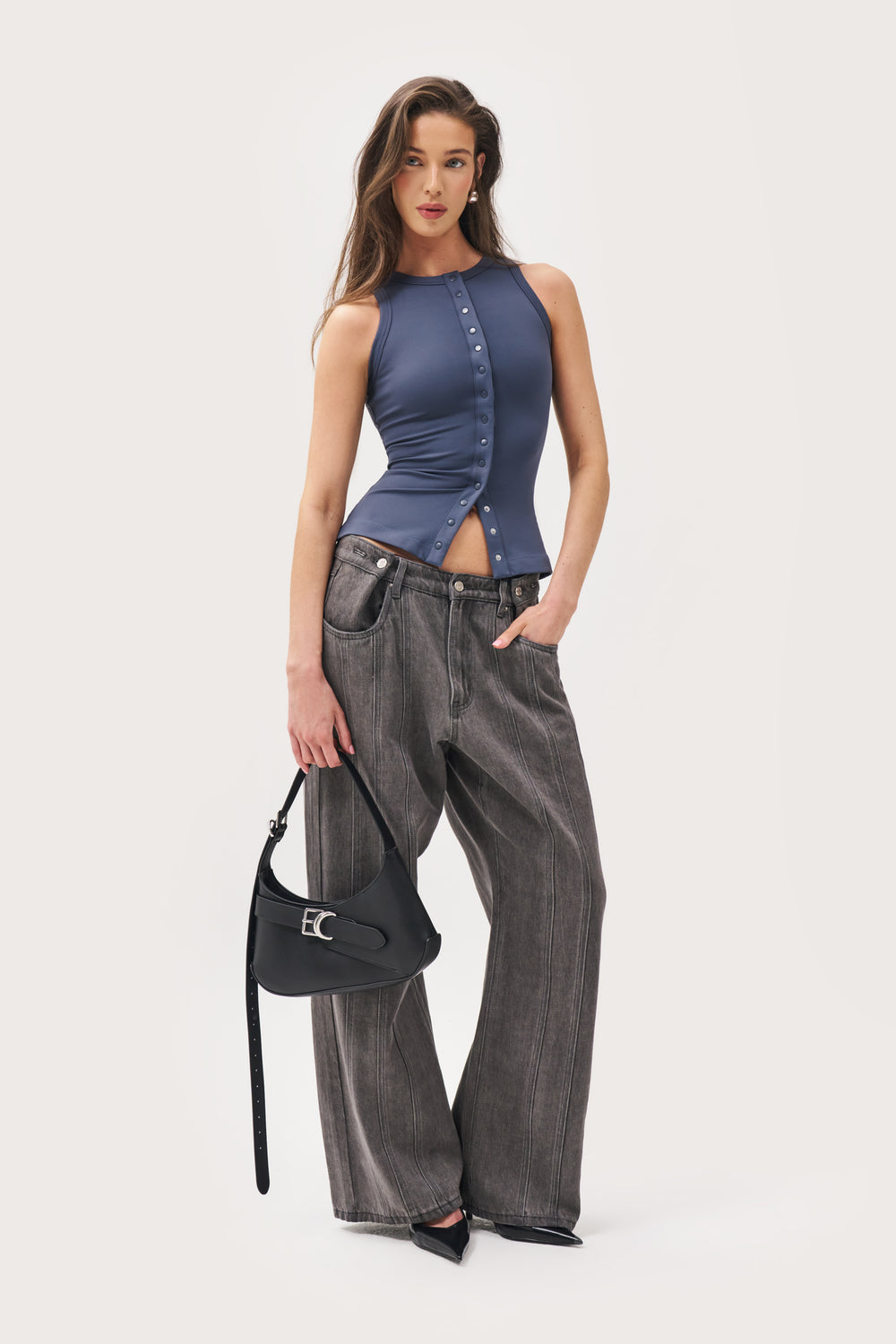 Contour Popper Top - Petrol Blue
