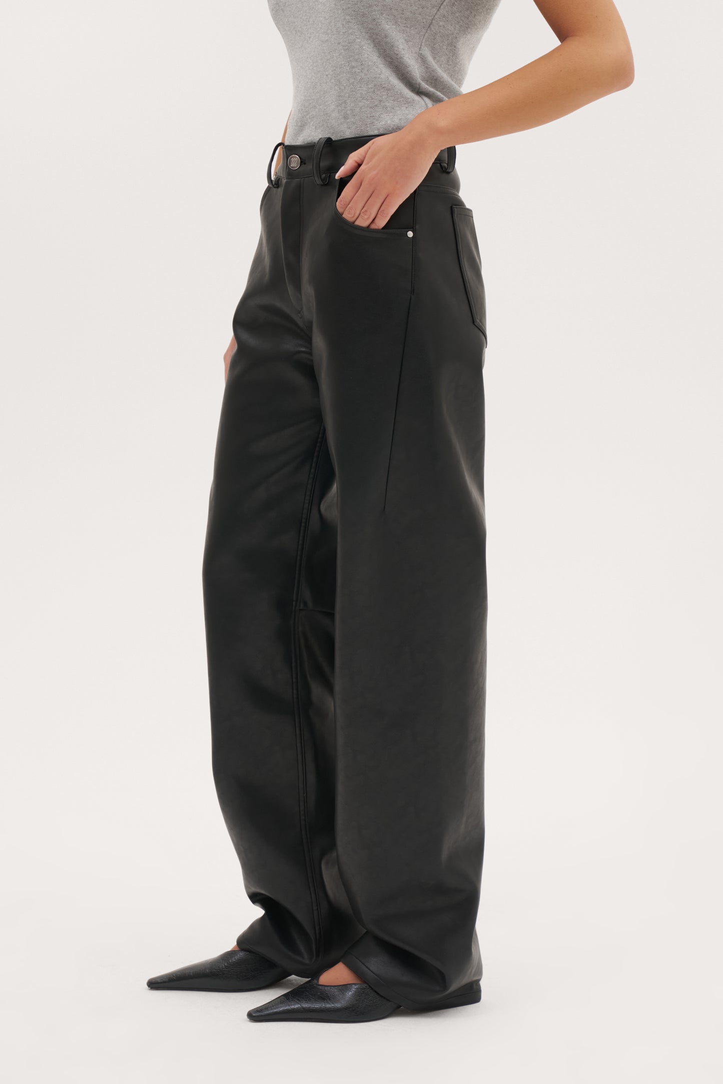 Barrel Leather-Effect Trousers - Black