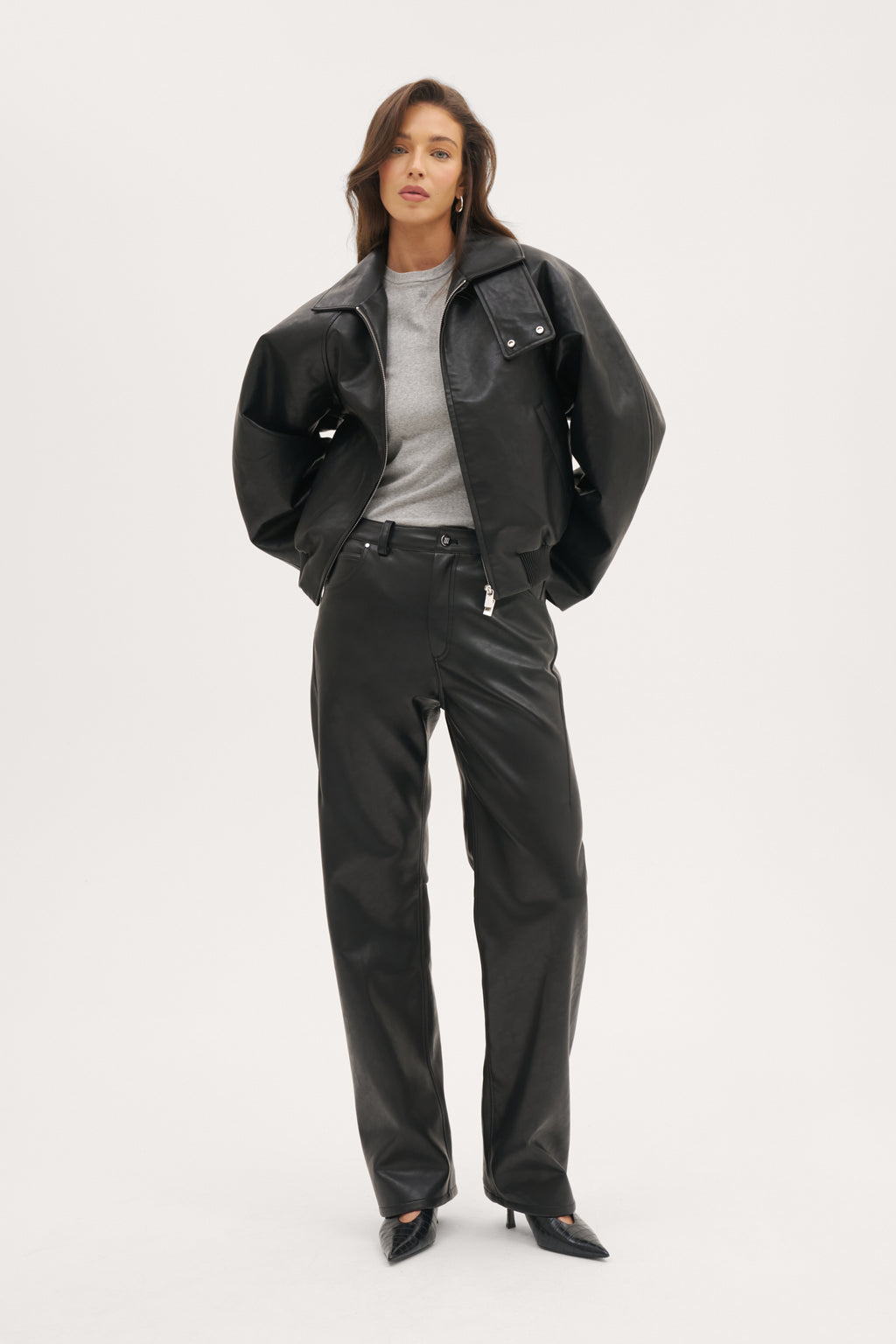 Barrel Leather-Effect Trousers - Black
