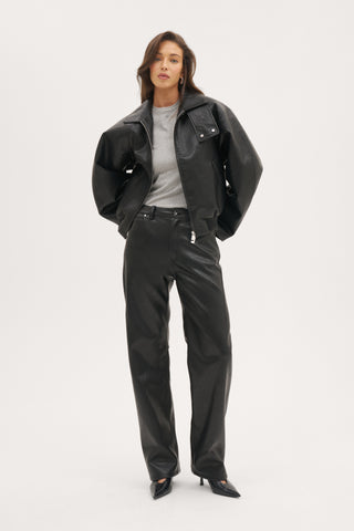 Barrel Leather-Effect Trousers - Black
