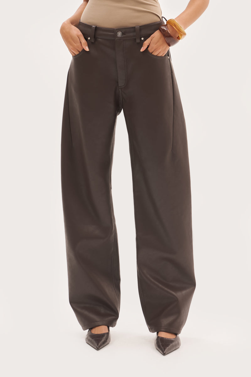 Barrel Leather-Effect Trousers - Brown