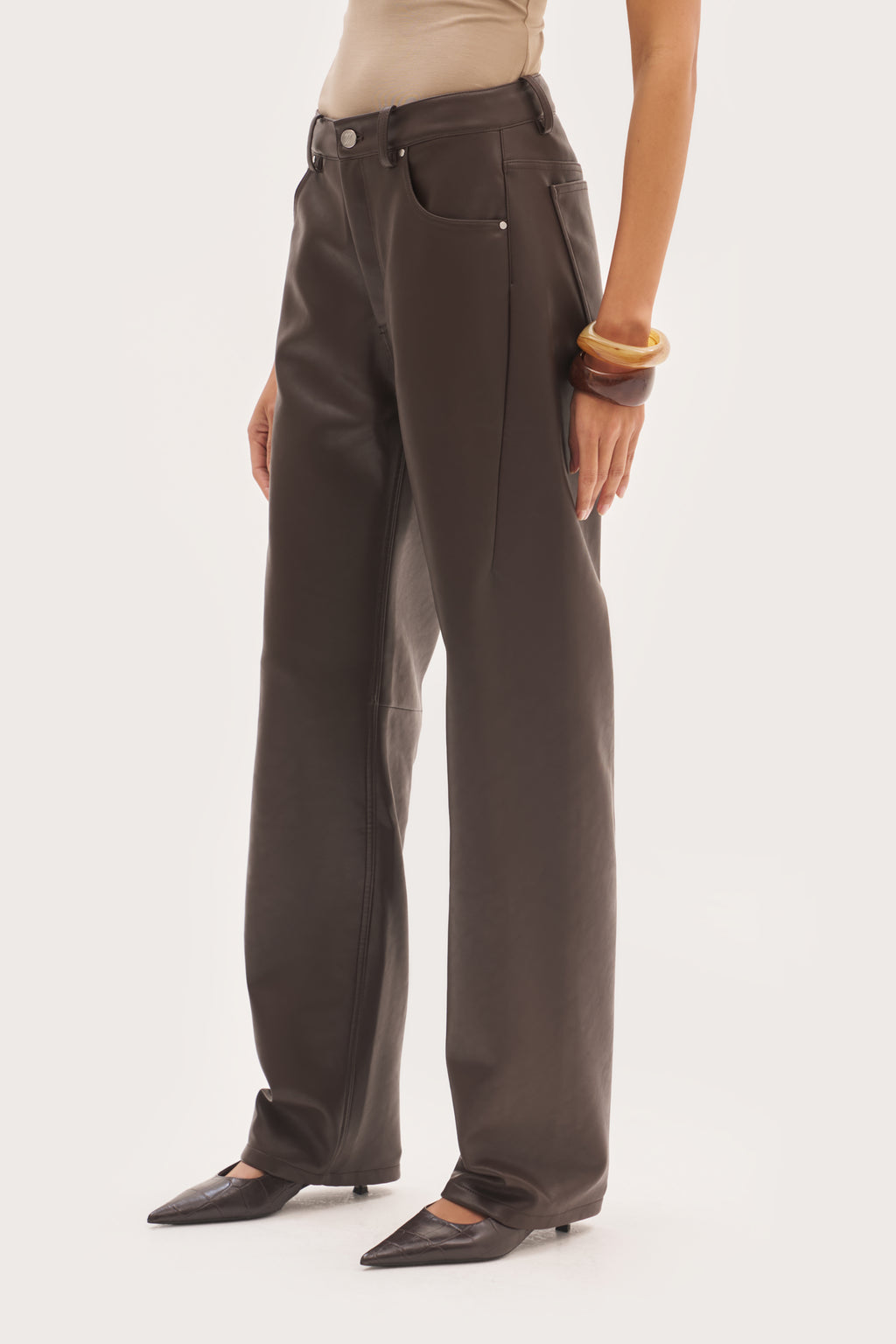 Barrel Leather-Effect Trousers - Brown
