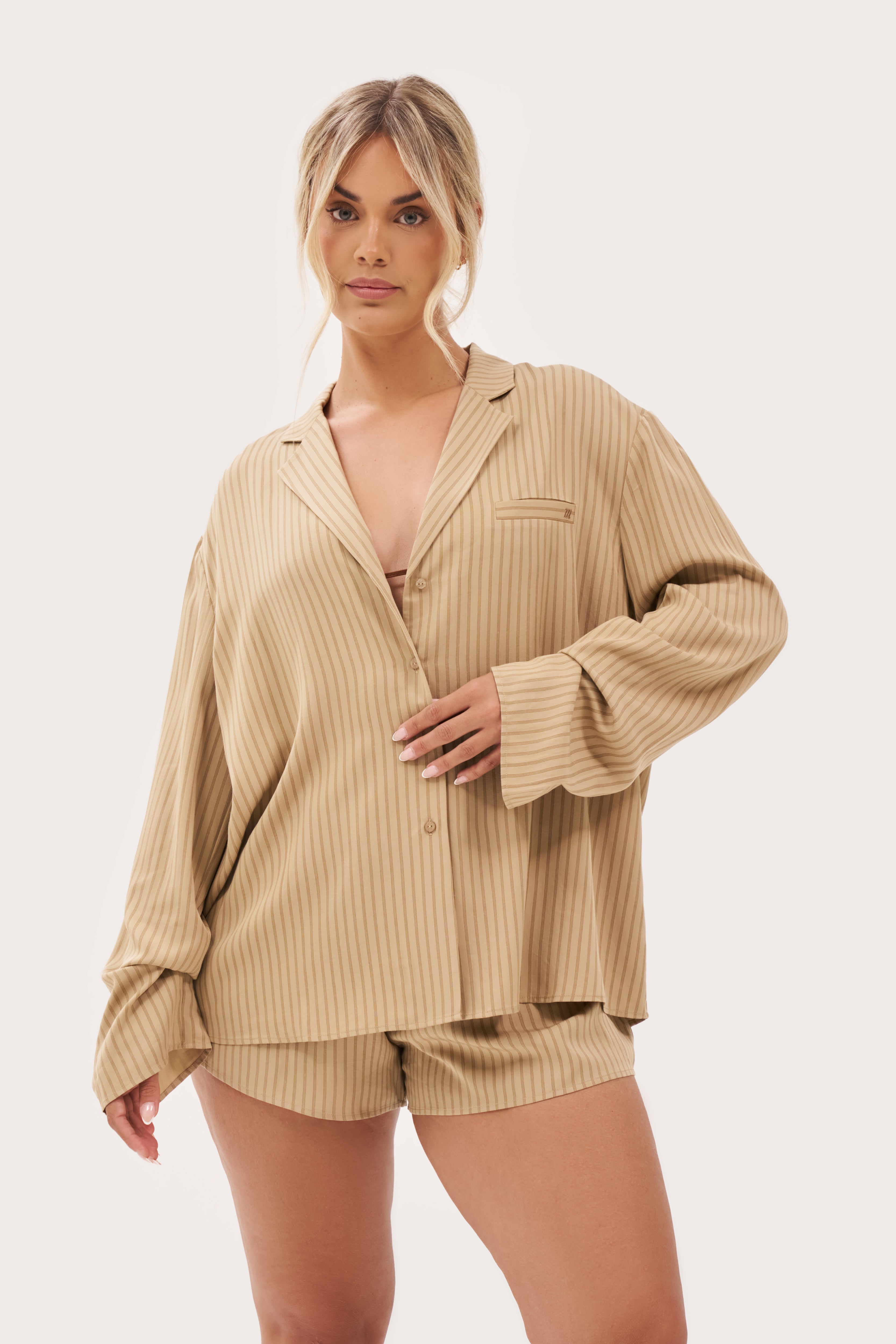 Treble Stripe Overshirt - Sand