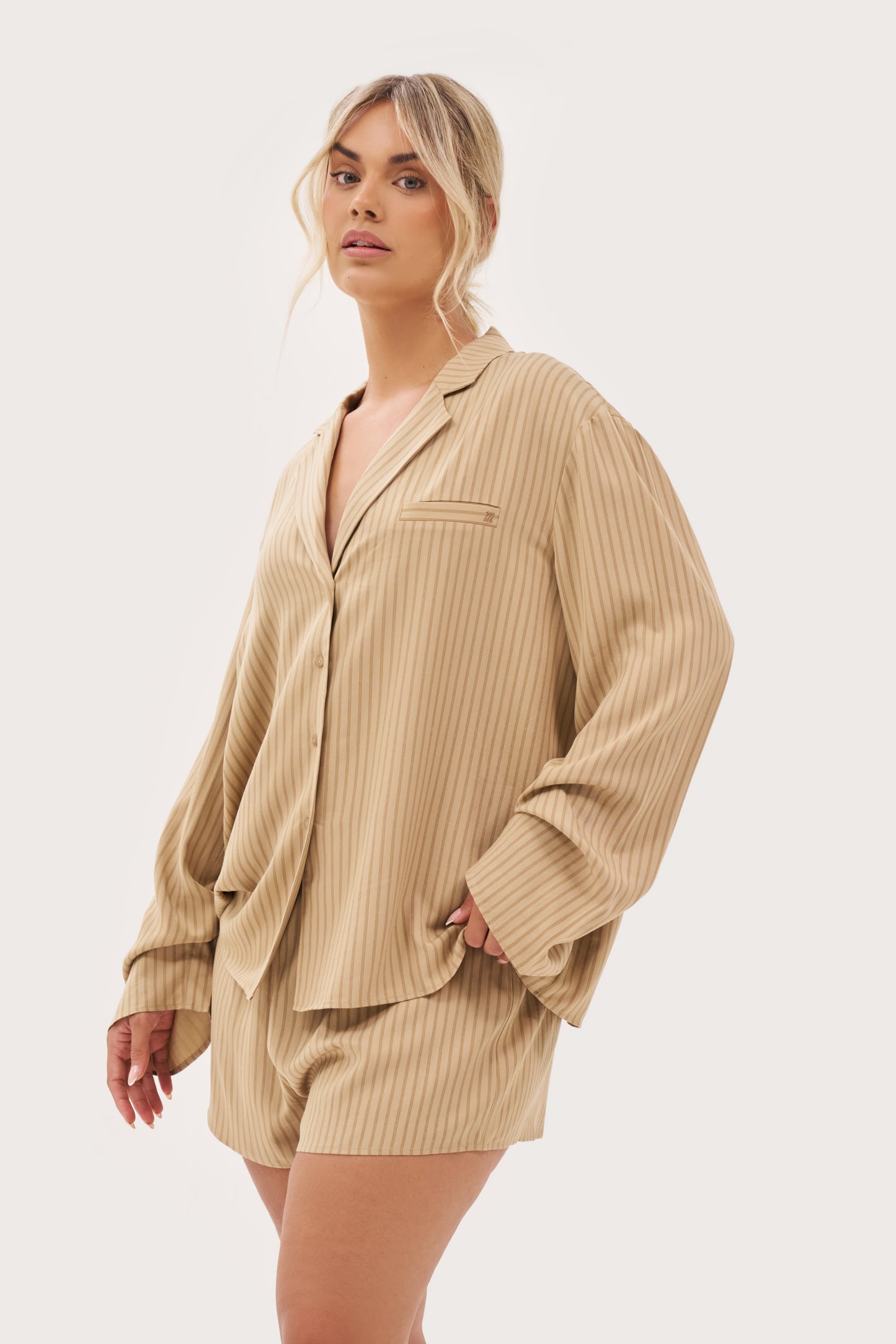 Treble Stripe Overshirt - Sand