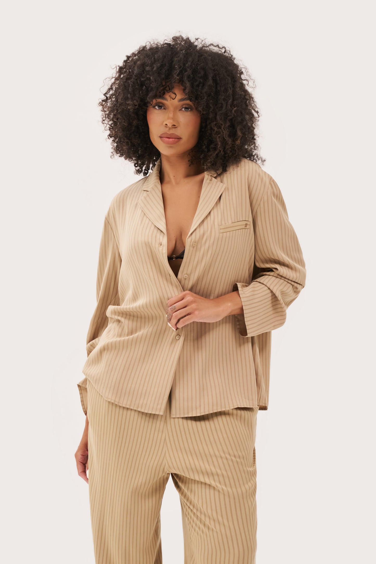 Treble Stripe Overshirt - Sand