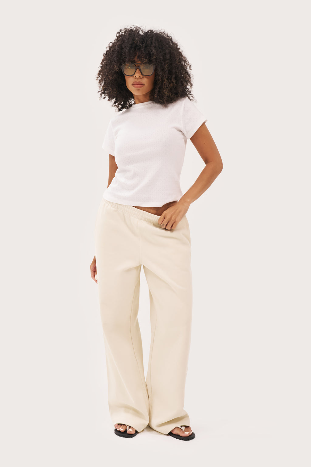 Daily Errands Wide Leg Joggers - Vintage White