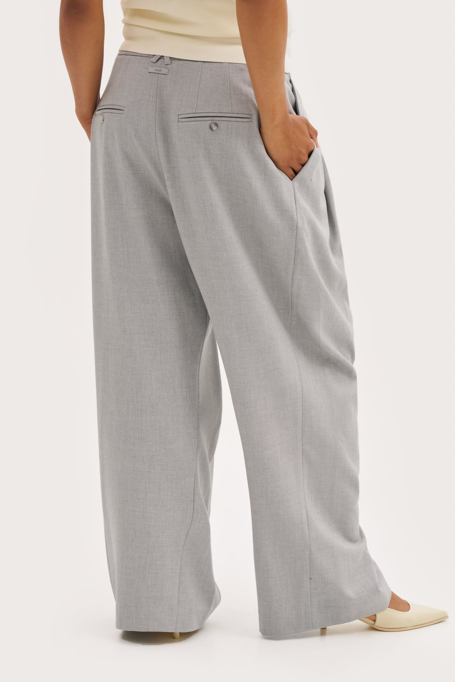 Pleated Wide Leg Trousers - Light Grey