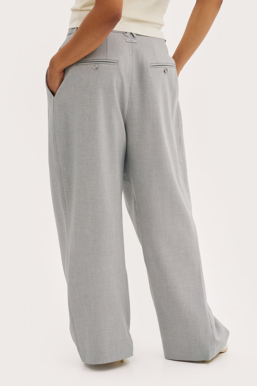 Pleated Wide Leg Trousers - Light Grey