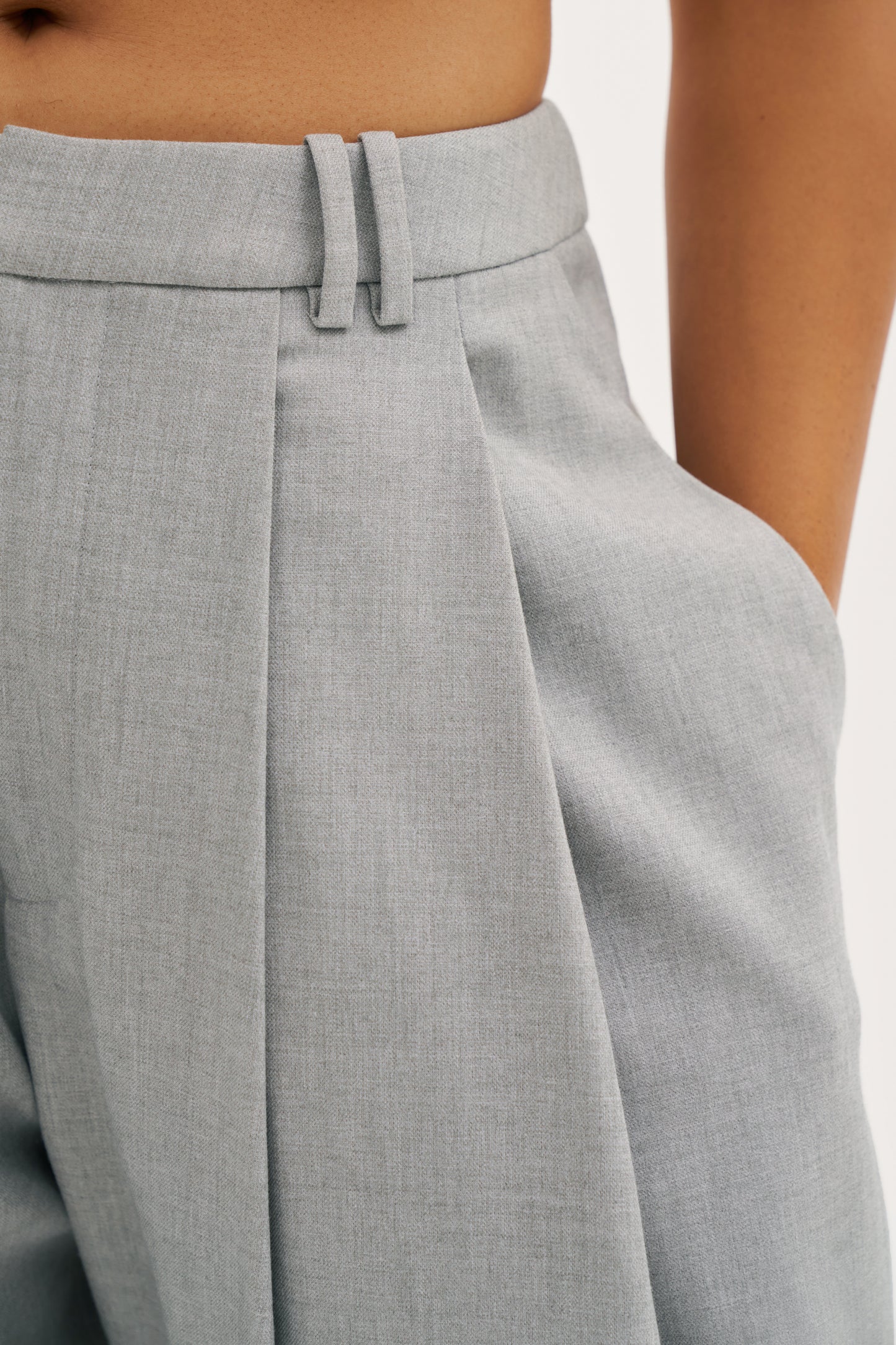 Pleated Wide Leg Trousers - Light Grey