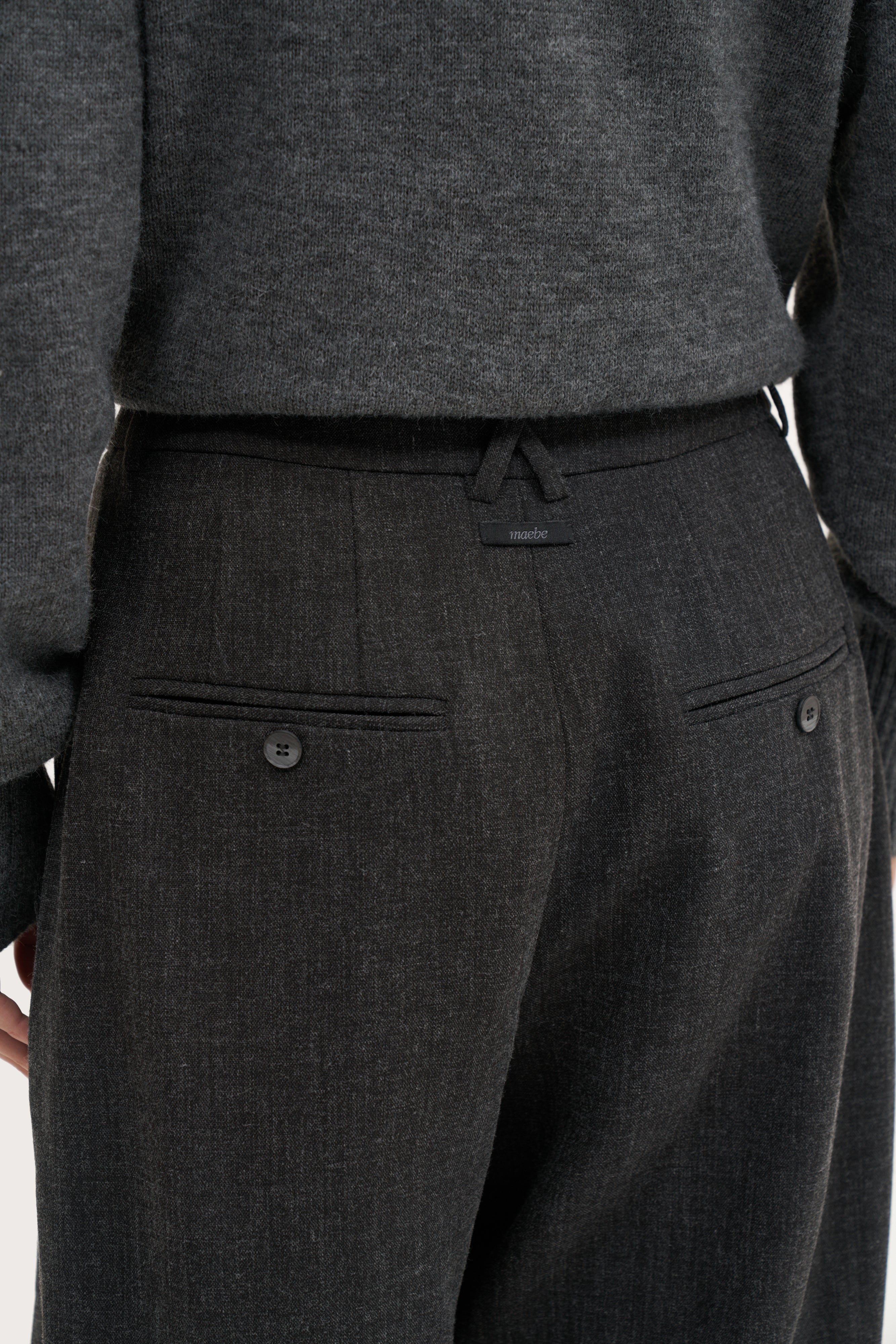 Pleated Wide Leg Trousers - Dark Grey