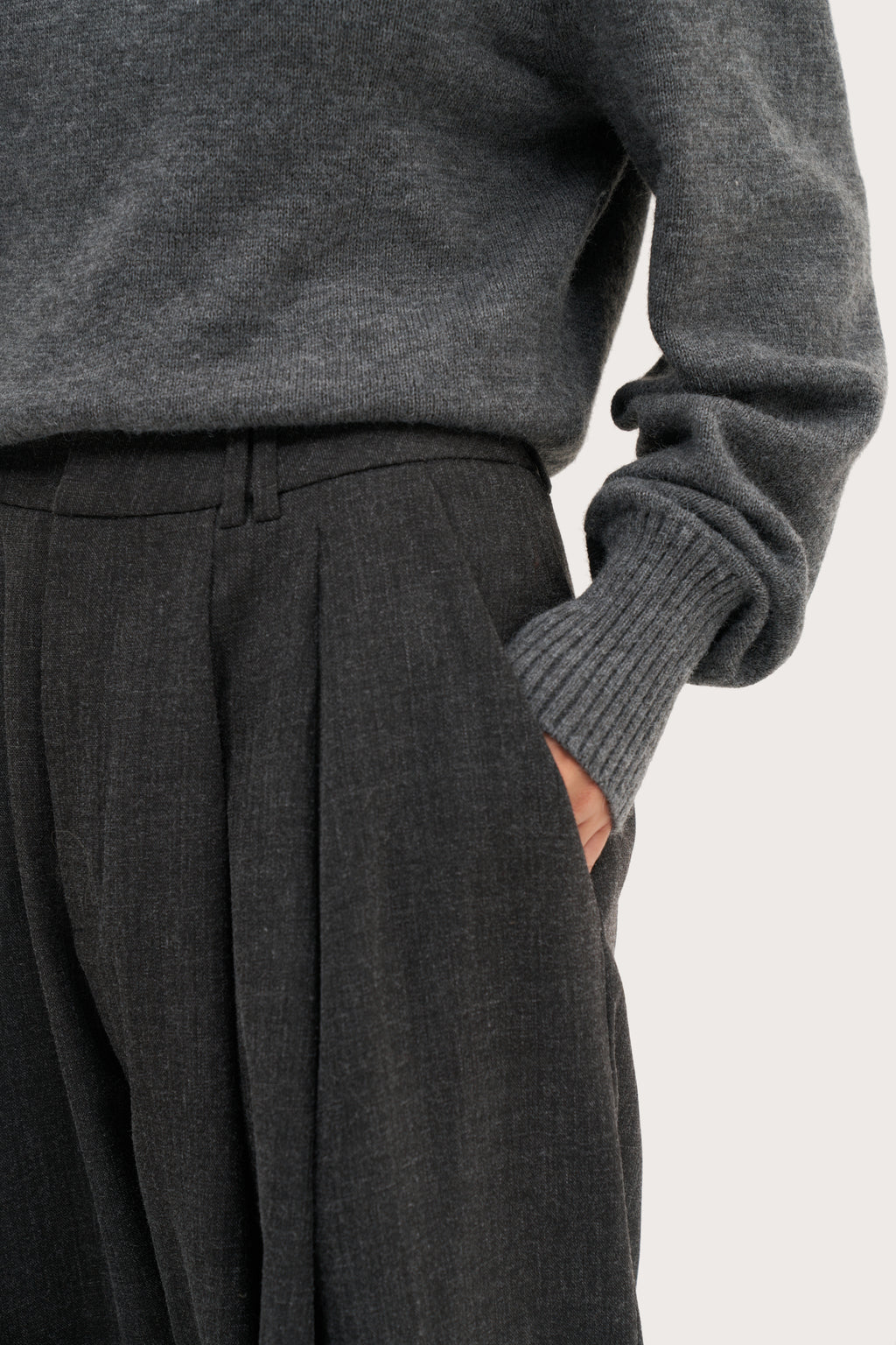 Pleated Wide Leg Trousers - Dark Grey