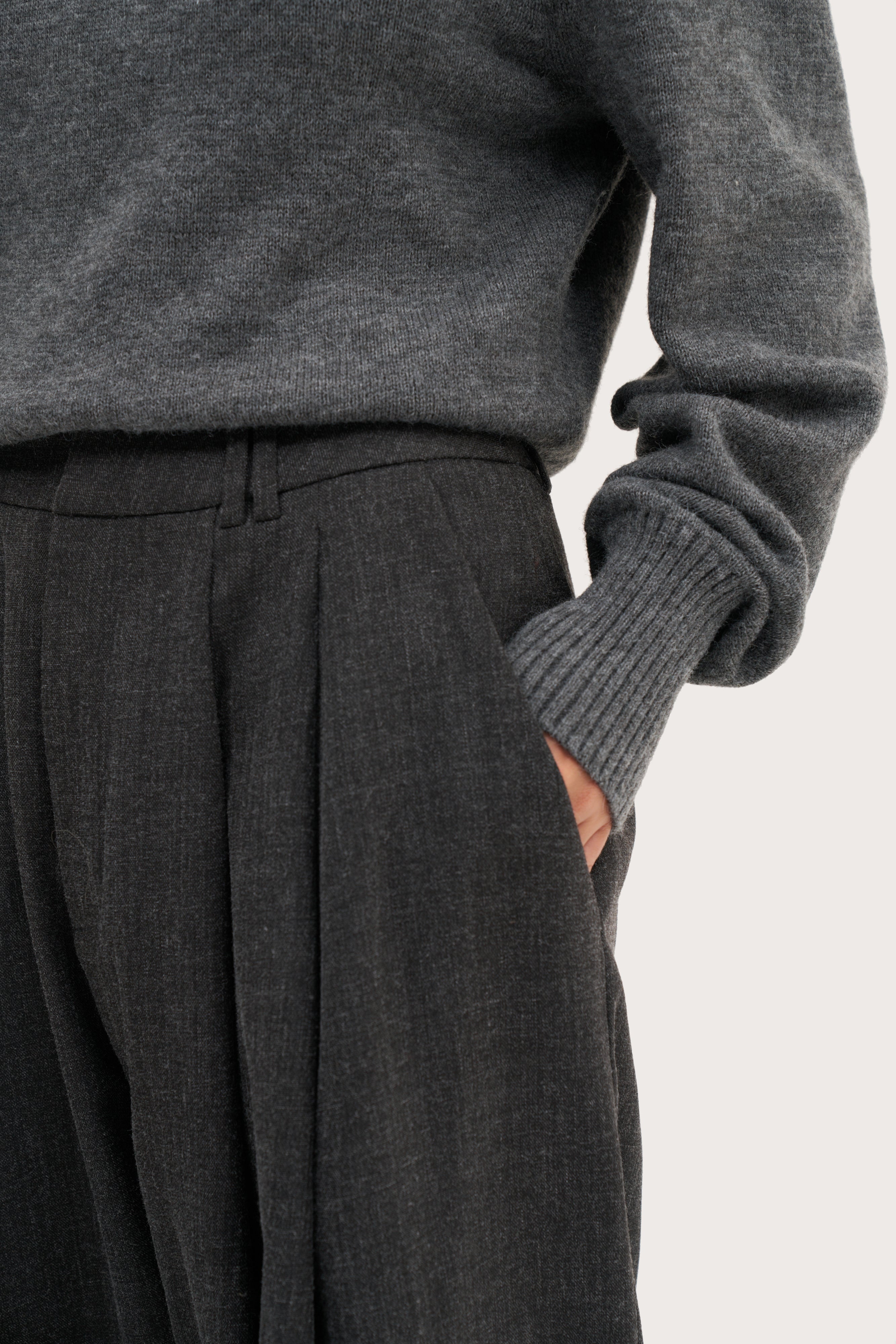 Pleated Wide Leg Trousers - Dark Grey